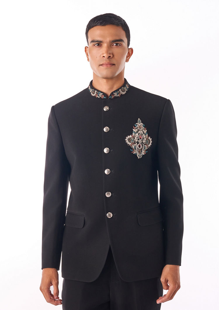 Twamev Men Black Beaded Jodhpuri