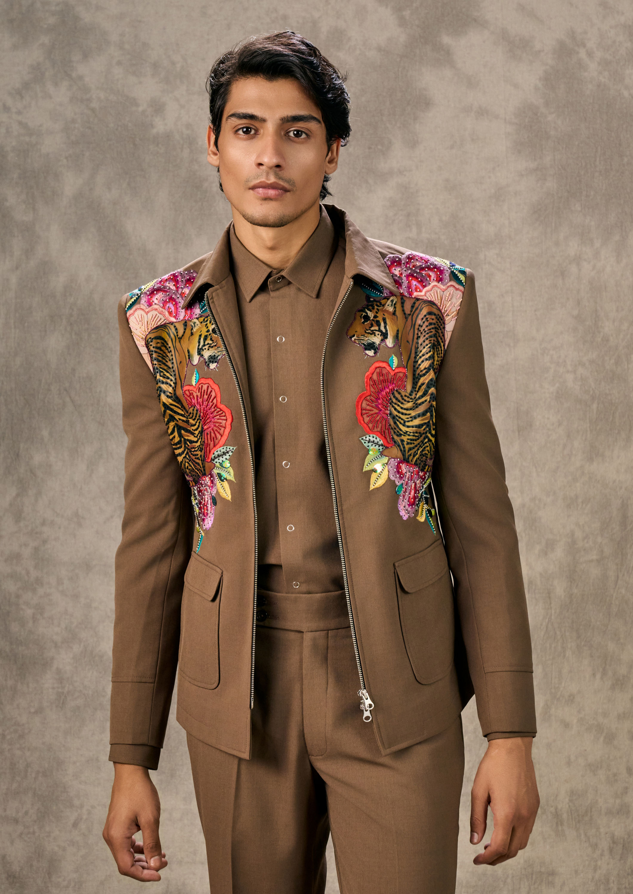 Twamev Men Rich Brown Twist Suit Set