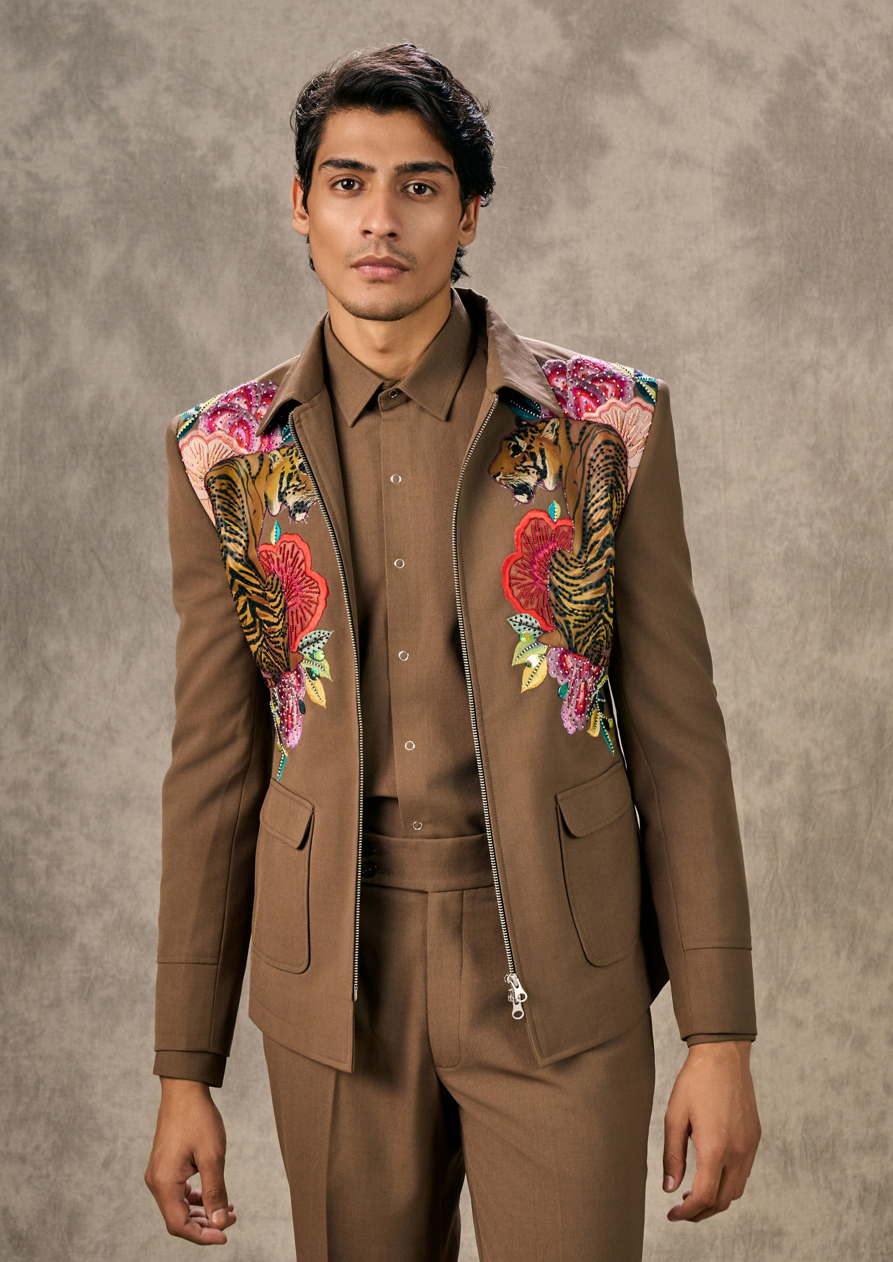 Twamev Men Rich Brown Twist Suit Set