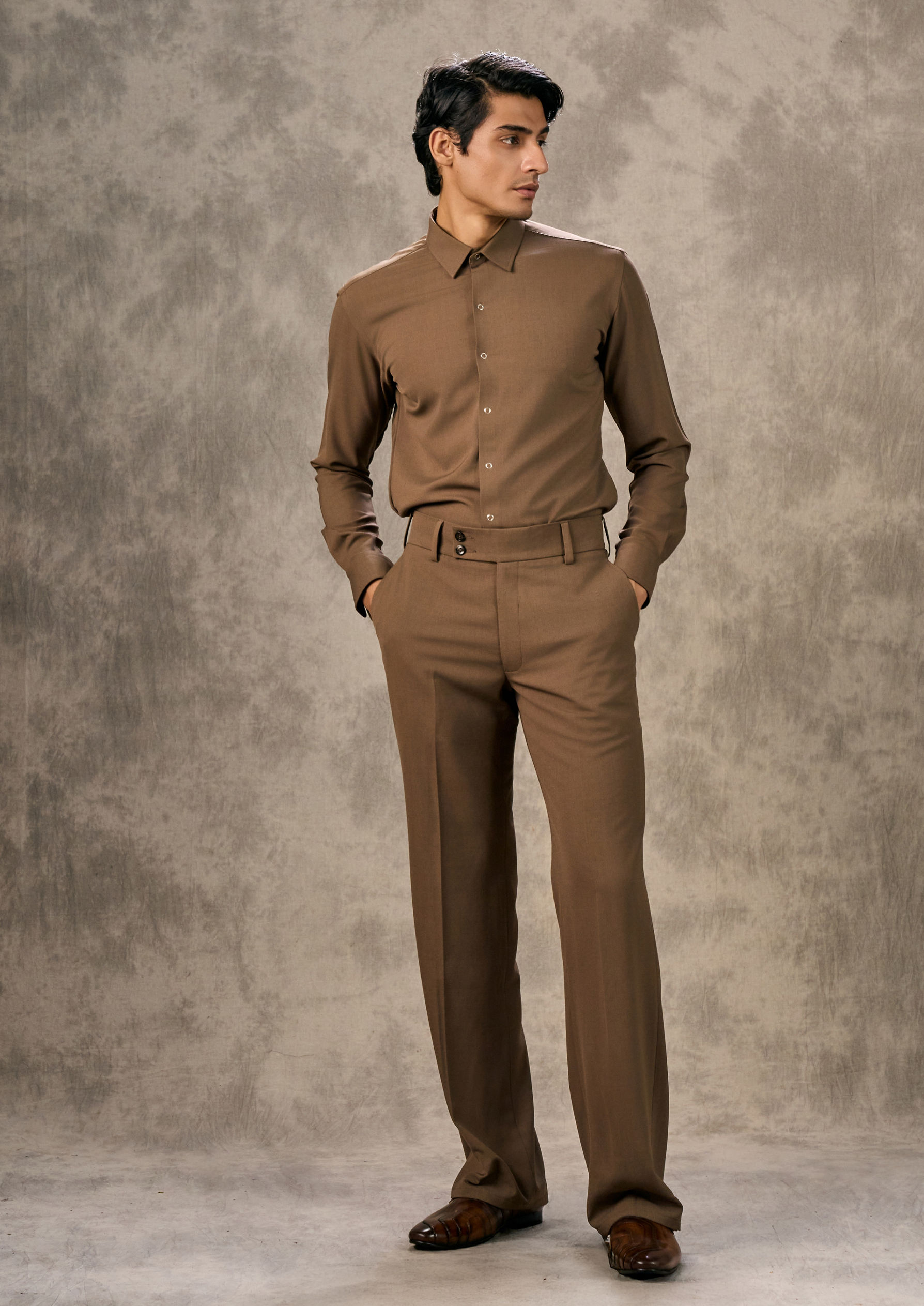 Twamev Men Rich Brown Twist Suit Set