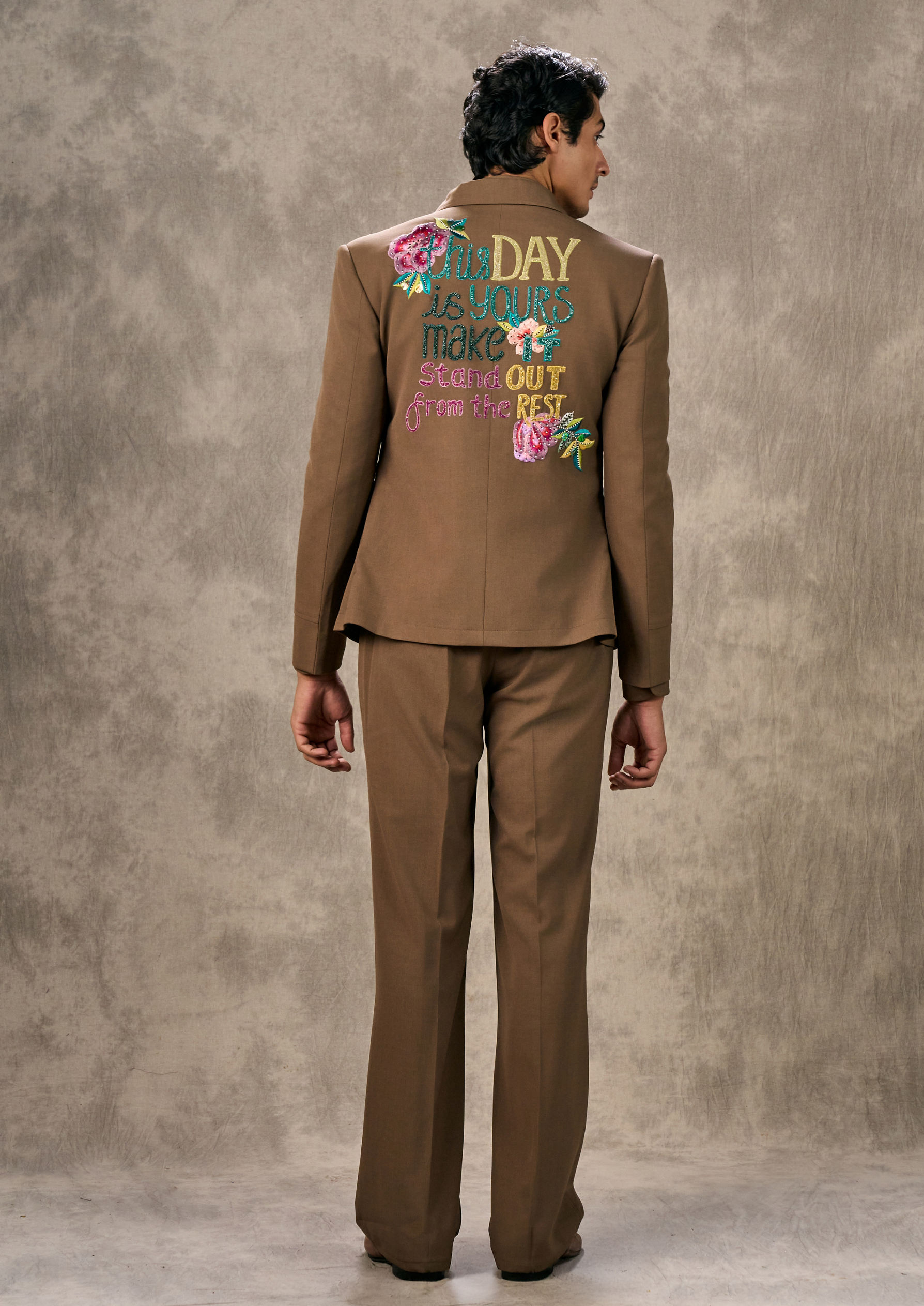 Twamev Men Rich Brown Twist Suit Set
