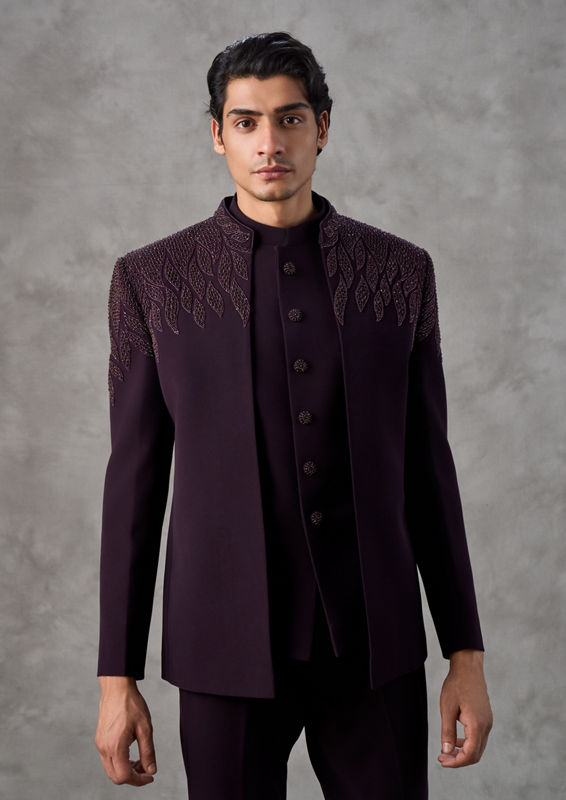 Twamev Men Regal Wine Jodhpuri Set