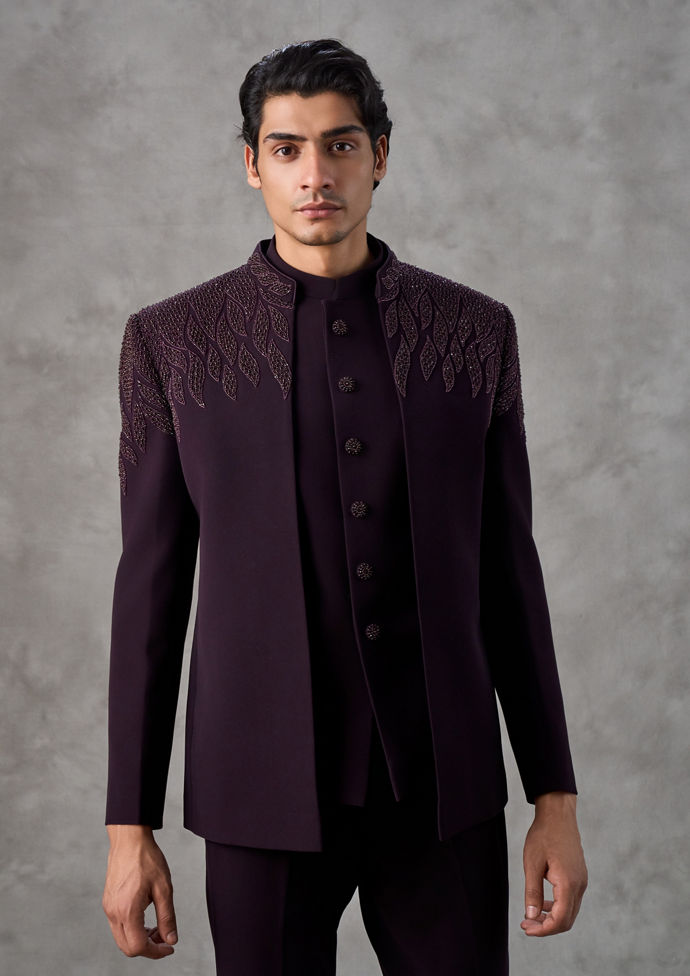 Twamev Men Regal Wine Jodhpuri Set
