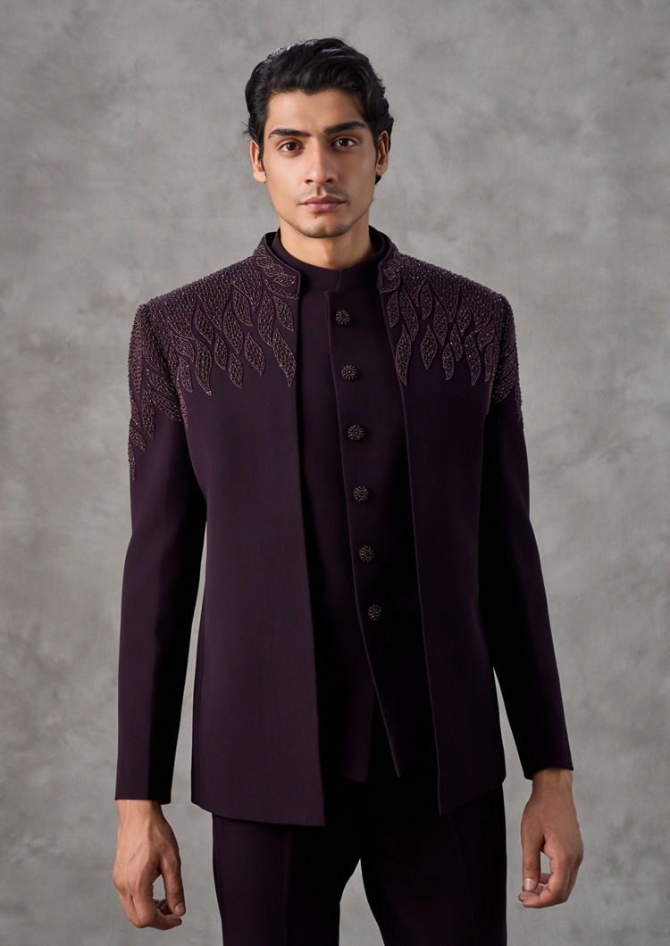 Twamev Men Regal Wine Jodhpuri Set