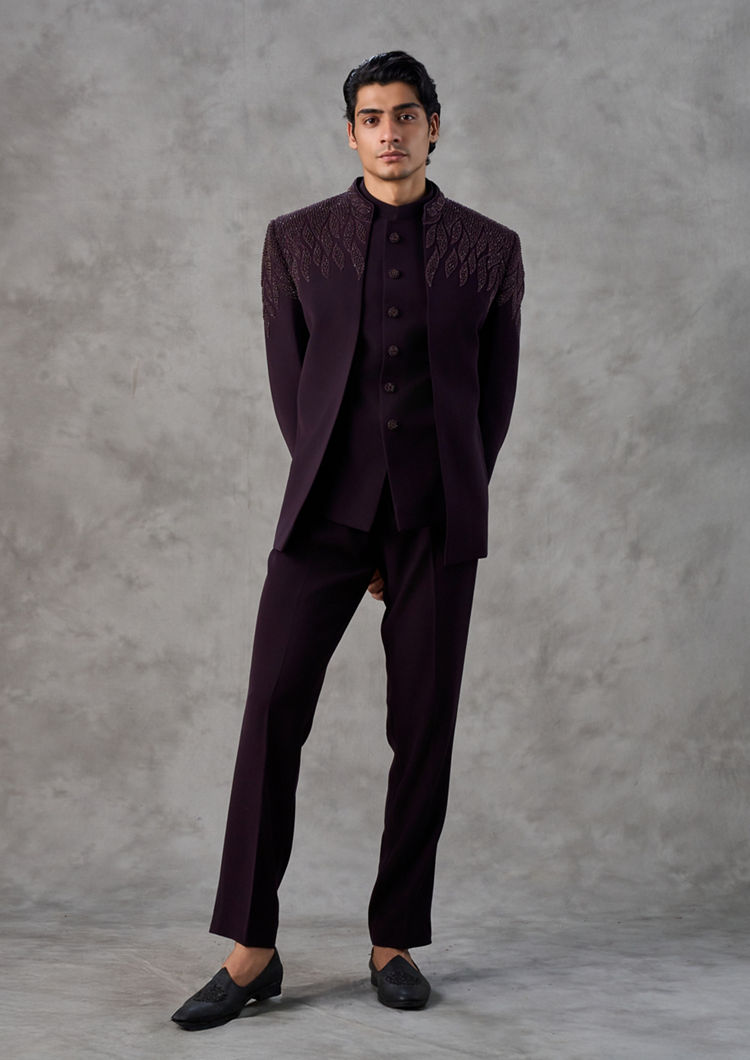 Twamev Men Regal Wine Jodhpuri Set