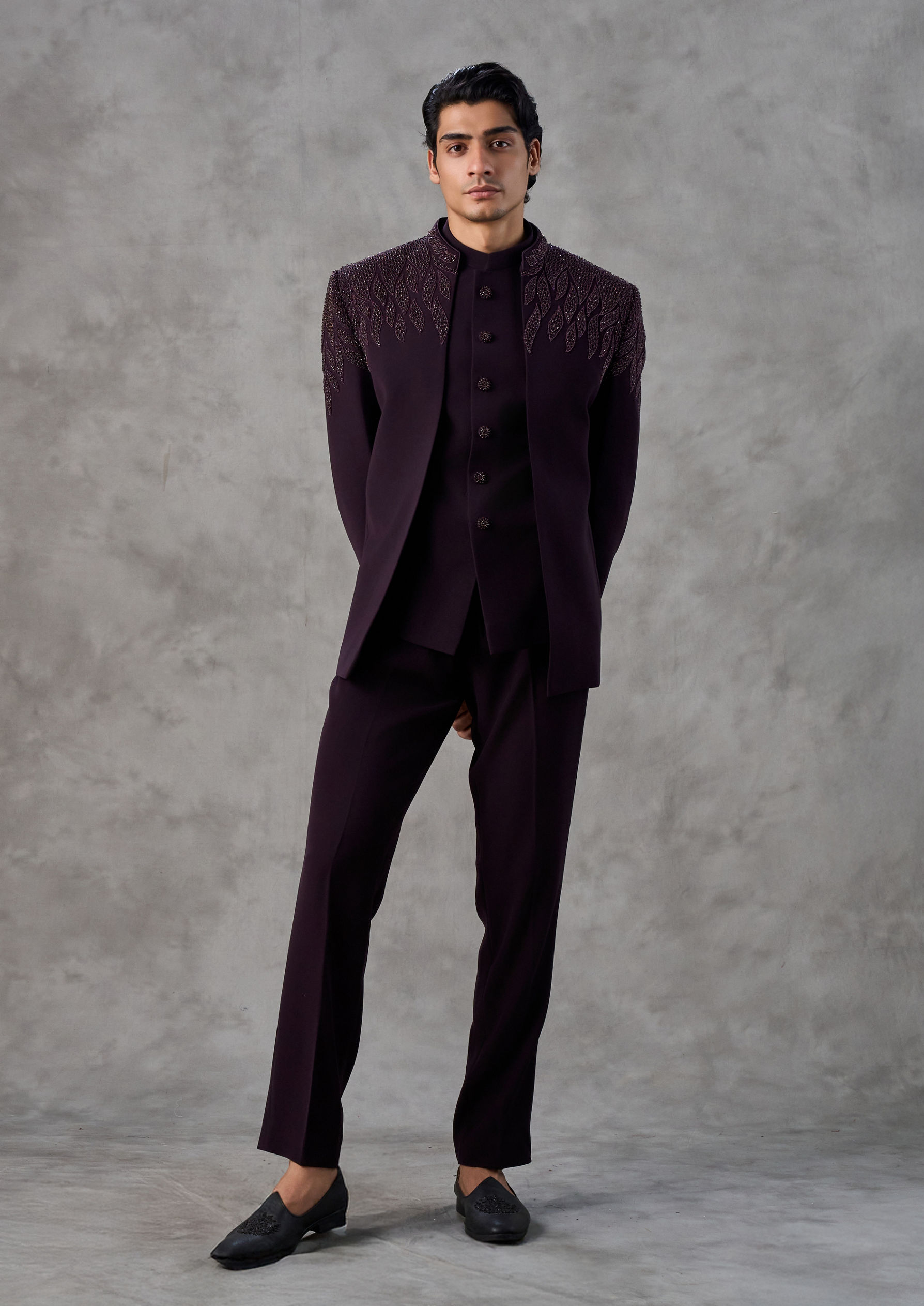 Twamev Men Regal Wine Jodhpuri Set