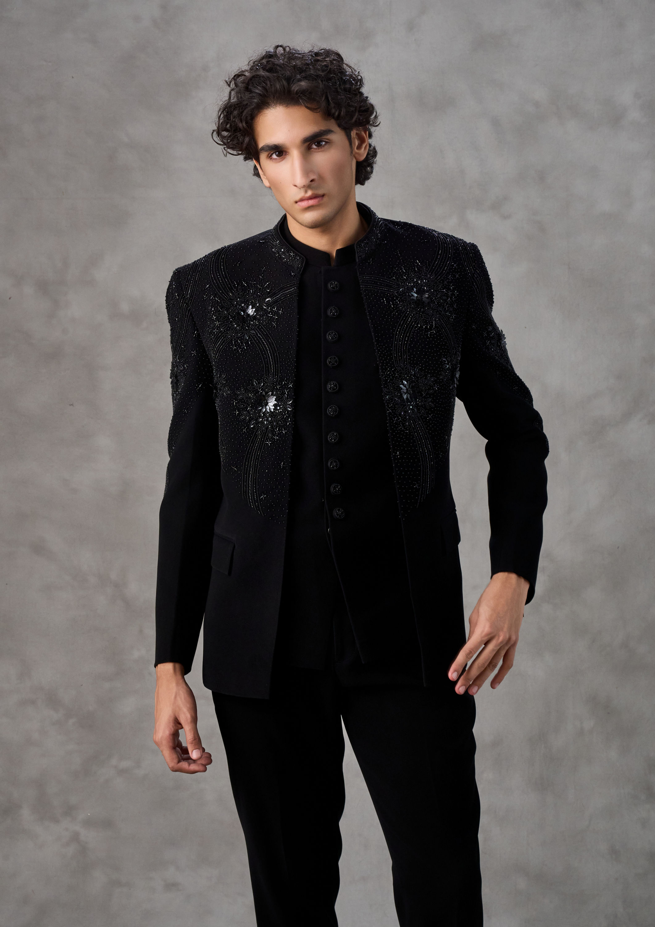 Twamev Men Black Elegance Jodhpuri Set