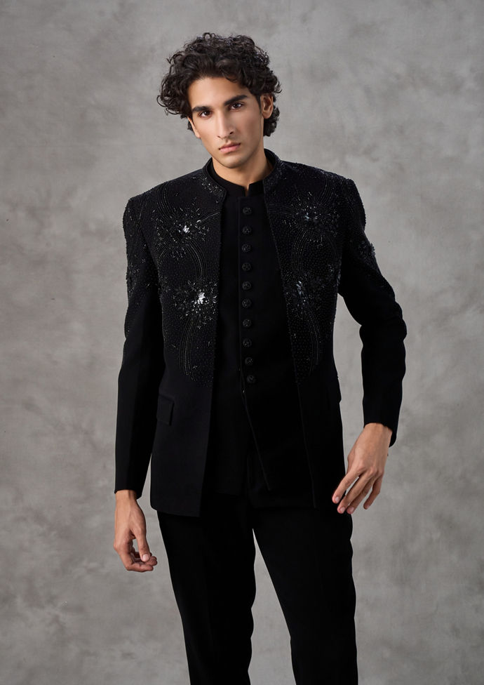 Twamev Men Black Elegance Jodhpuri Set