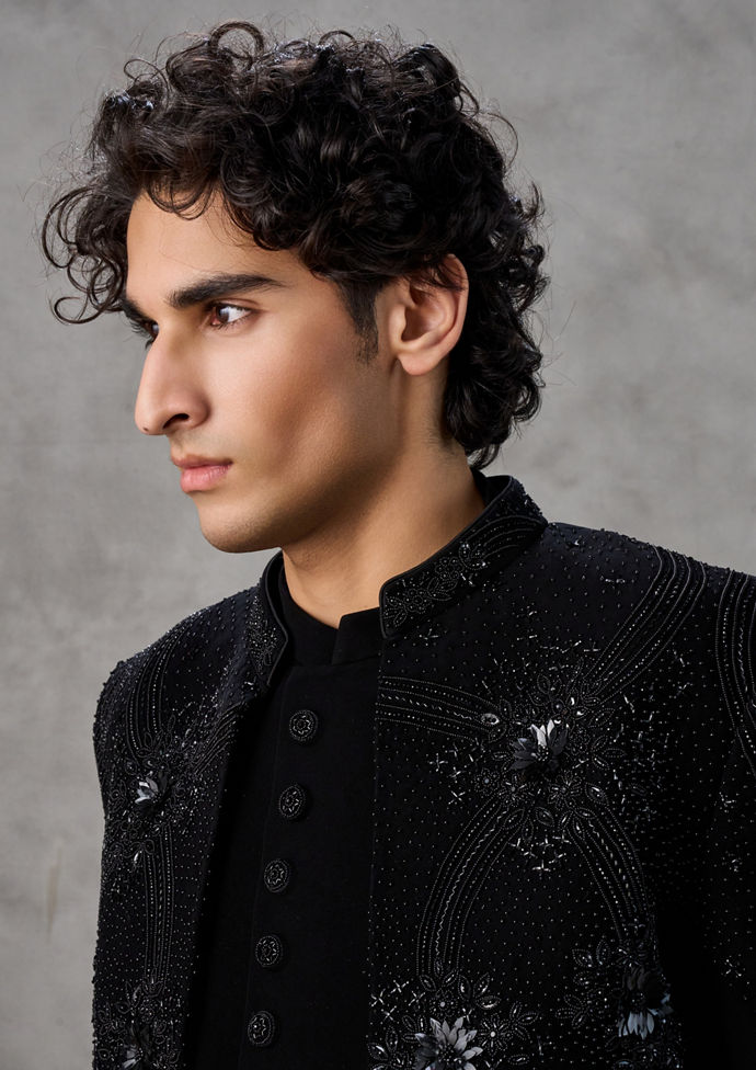 Twamev Men Black Elegance Jodhpuri Set