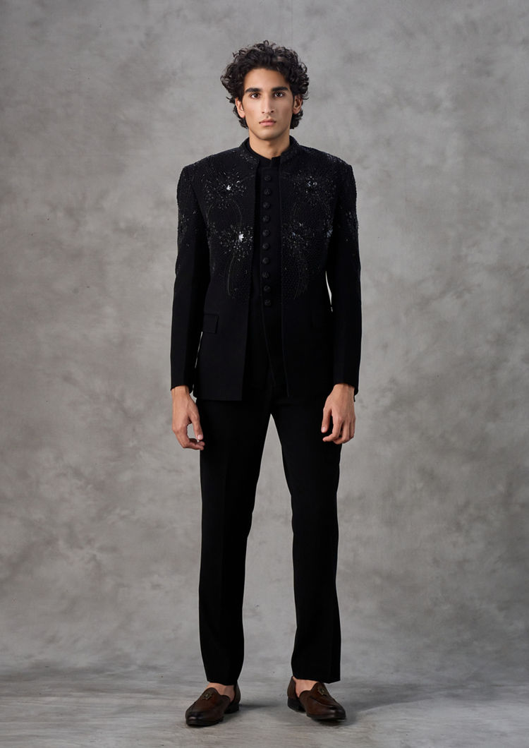 Twamev Men Black Elegance Jodhpuri Set