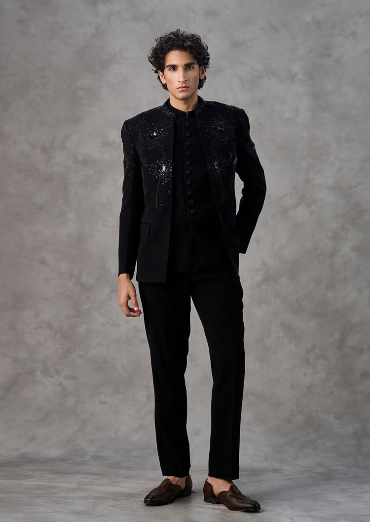 Twamev Men Black Elegance Jodhpuri Set