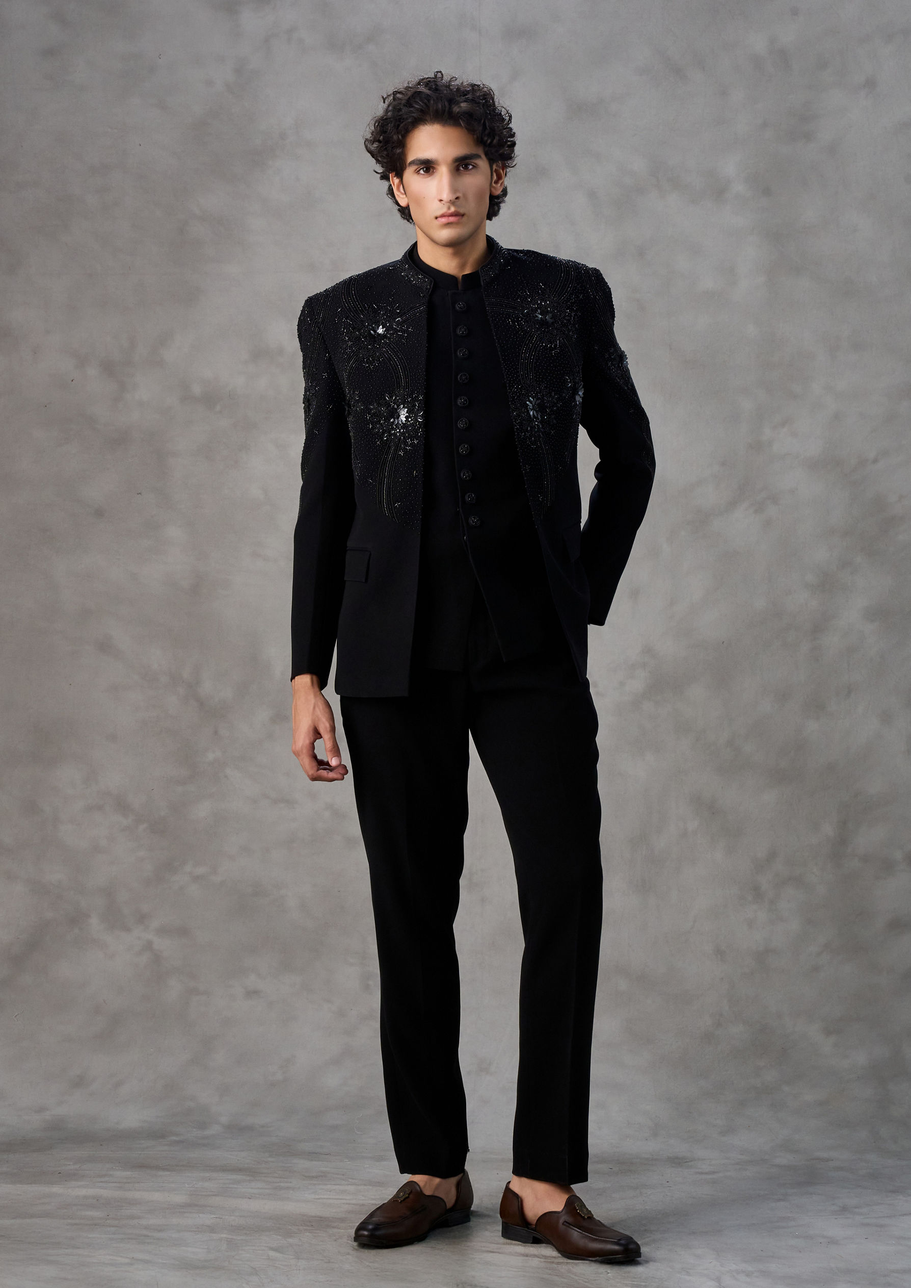 Twamev Men Black Elegance Jodhpuri Set