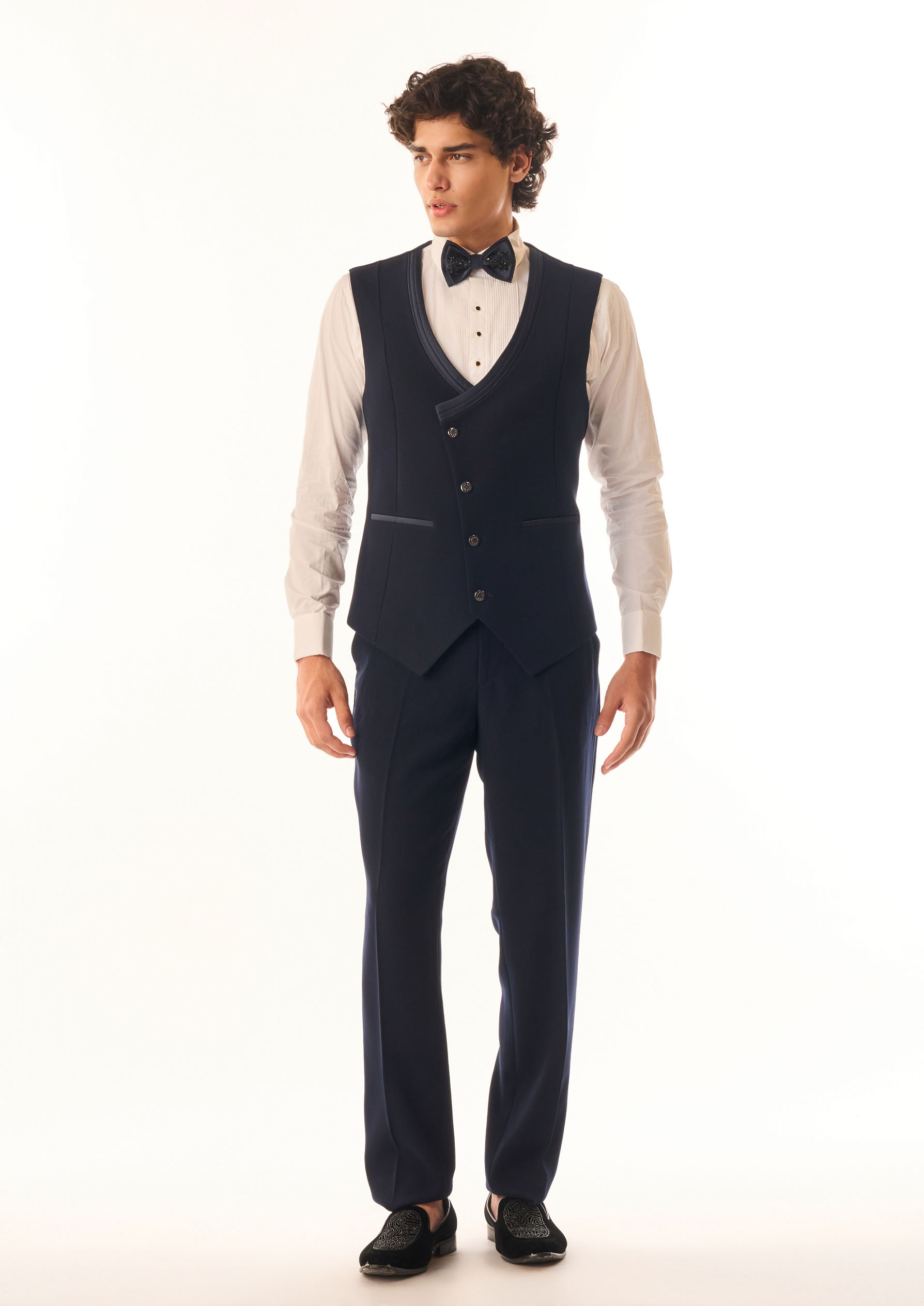 Twamev Men Dark Blue Blended Rayon Suit Set with Embellishments