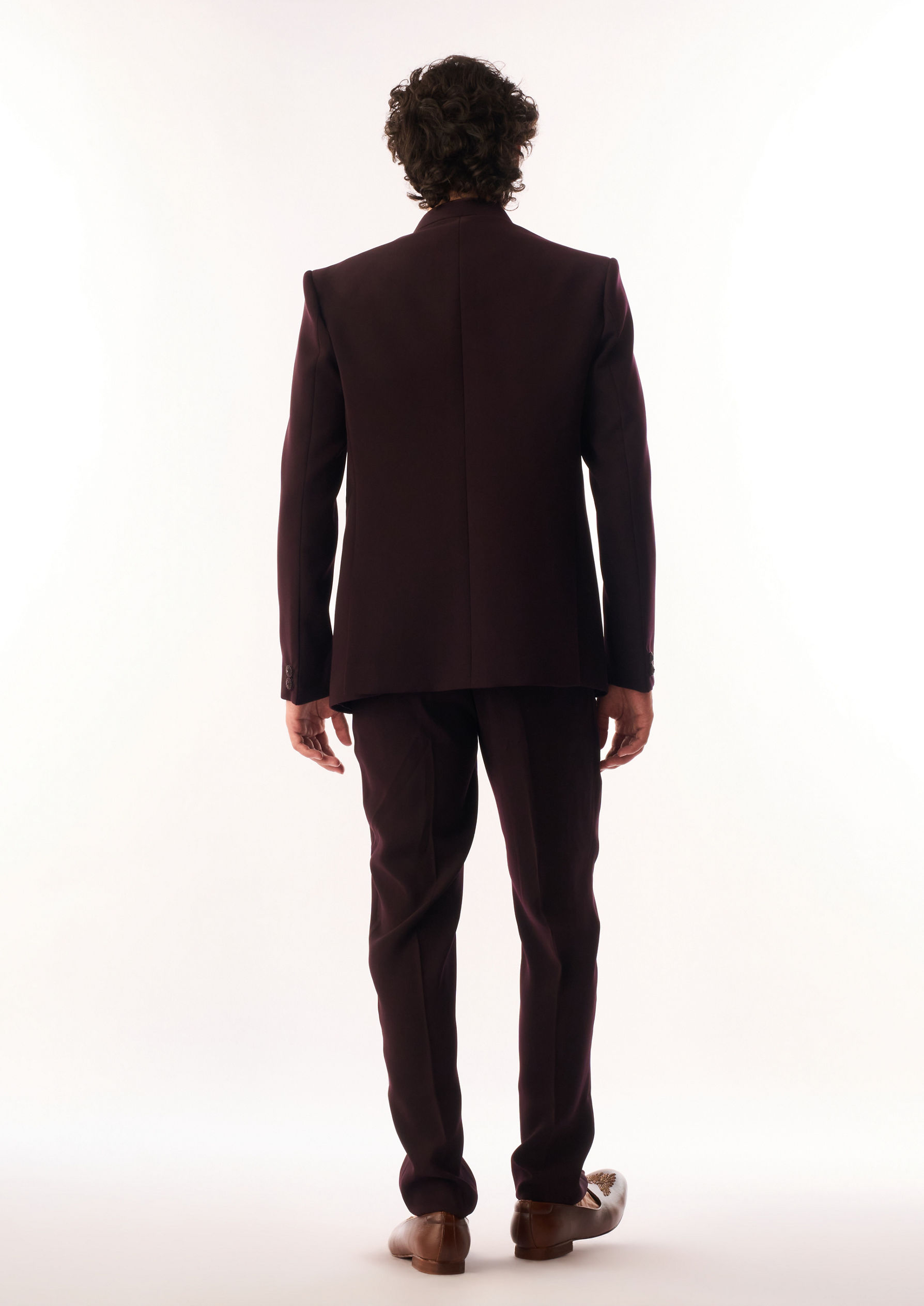 Twamev Men Wine Blended Rayon Jodhpuri Set with Embroidery