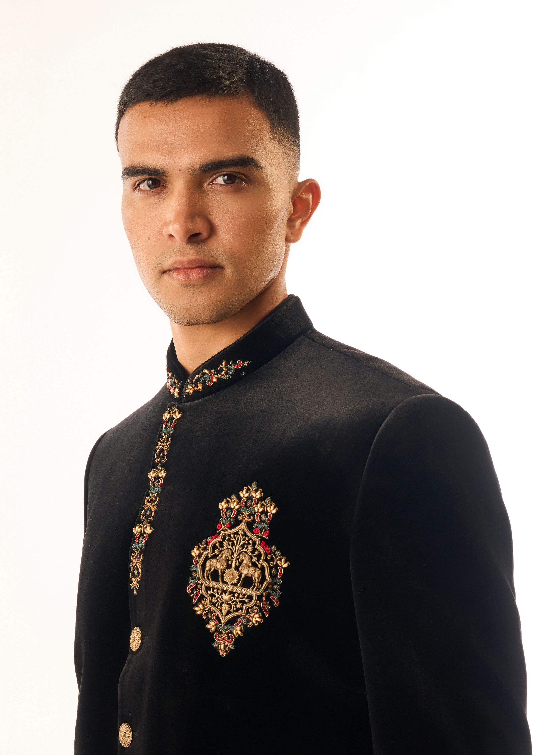 Twamev Men Black Velvet Jodhpuri Set with Embroidery