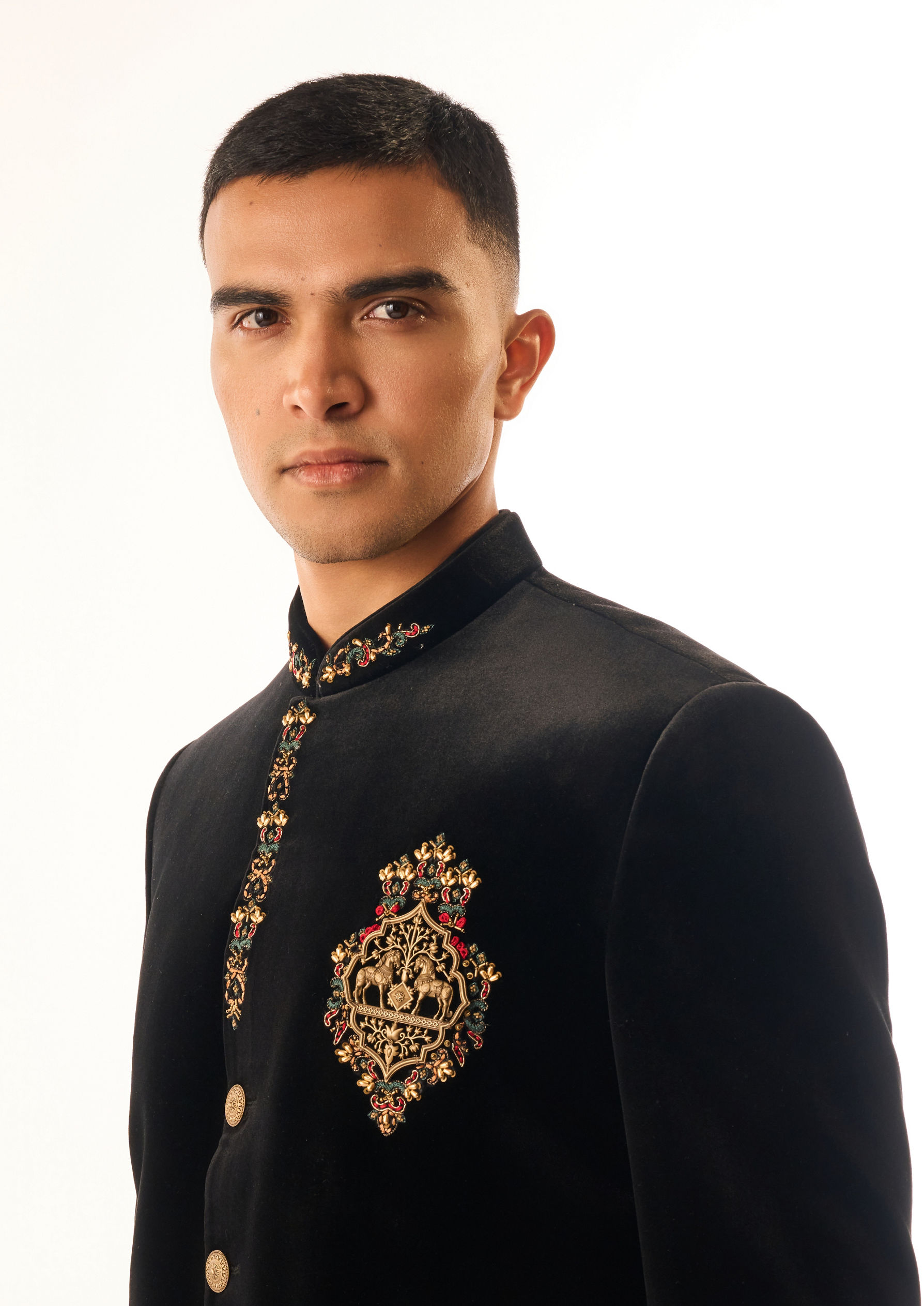 Twamev Men Black Velvet Jodhpuri Set with Embroidery