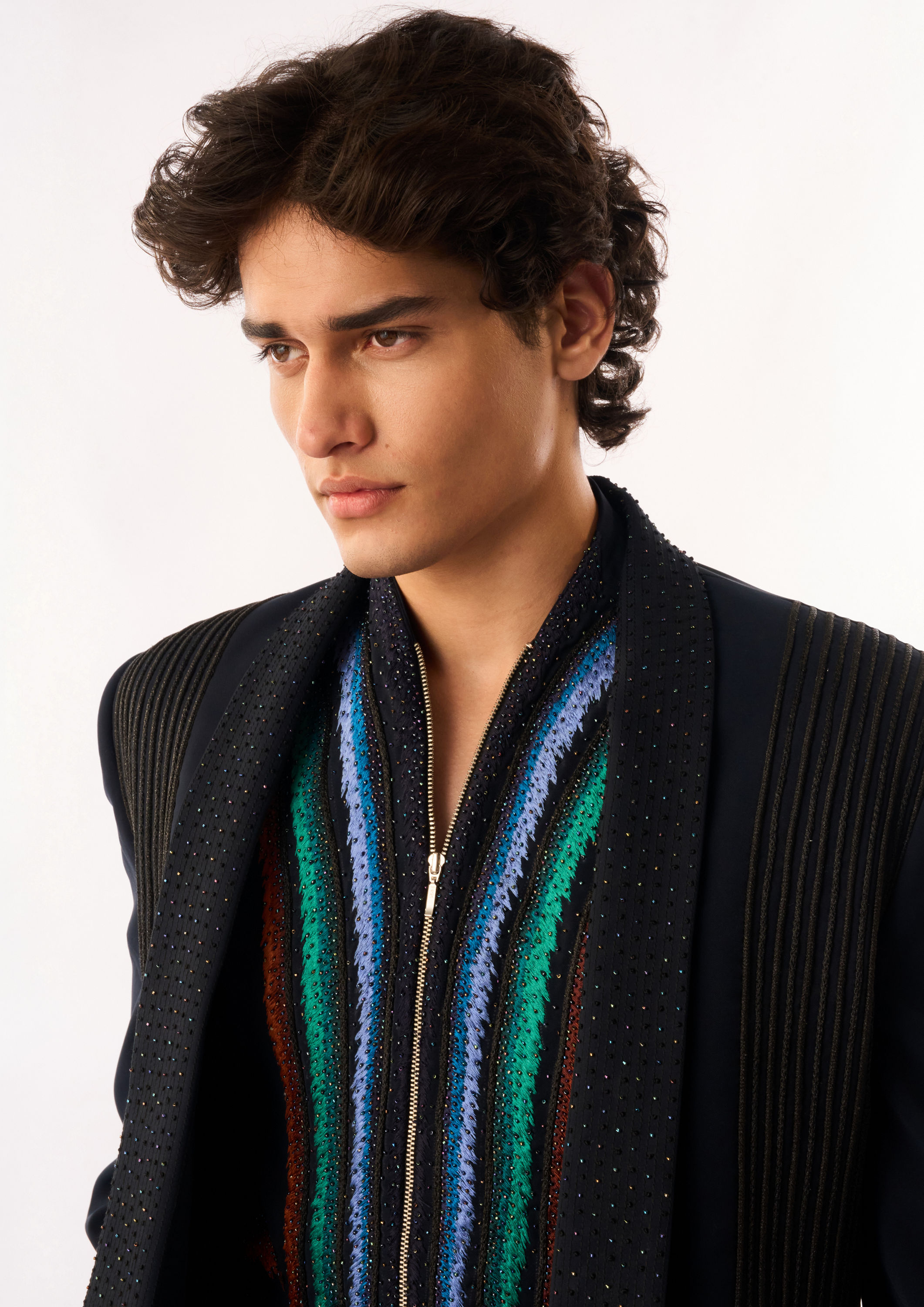 Twamev Men Dark Blue Rayon Bomber Jacket with Embroidery
