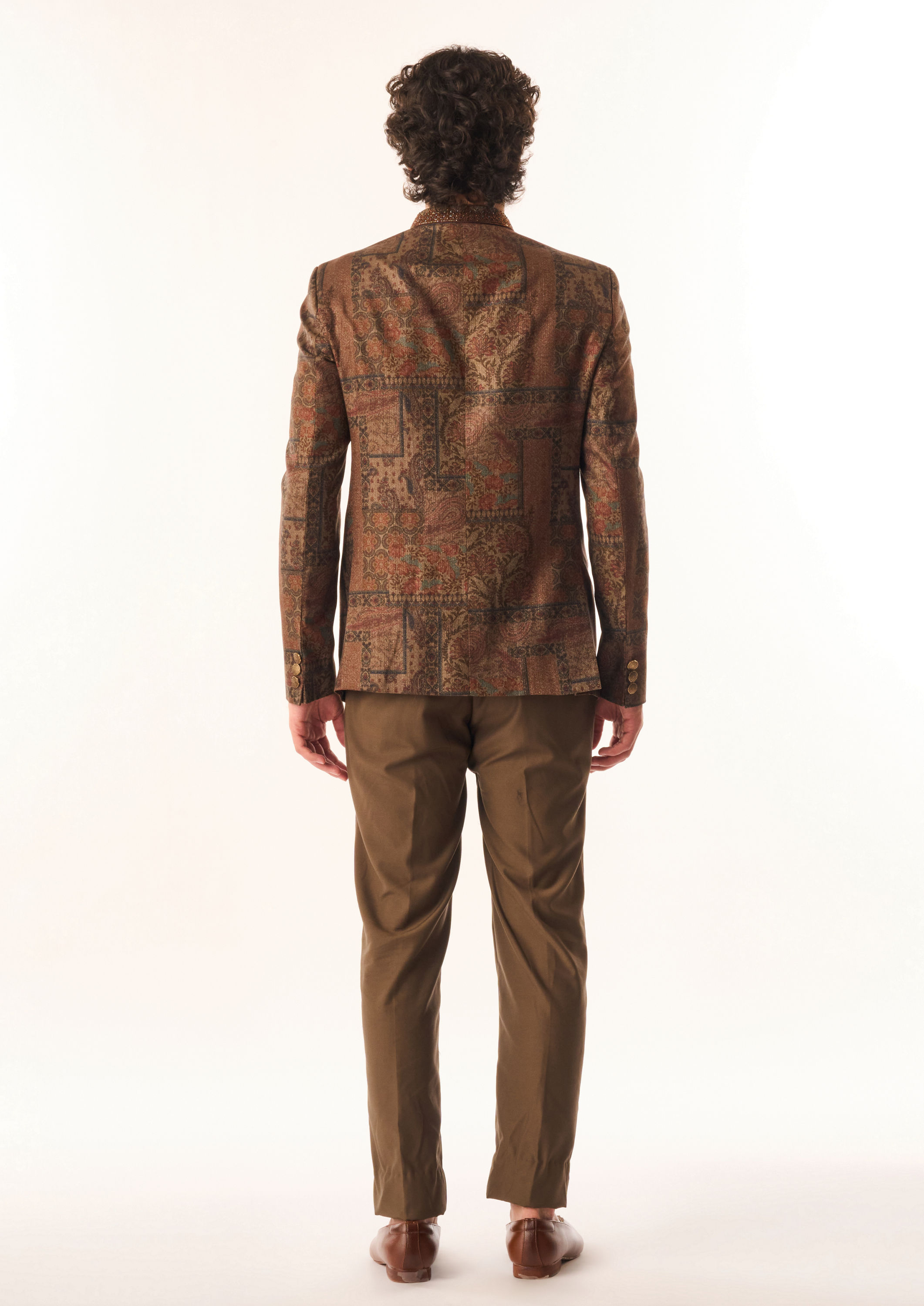 Twamev Men Brown Silk Jodhpuri Set with Pocket Square