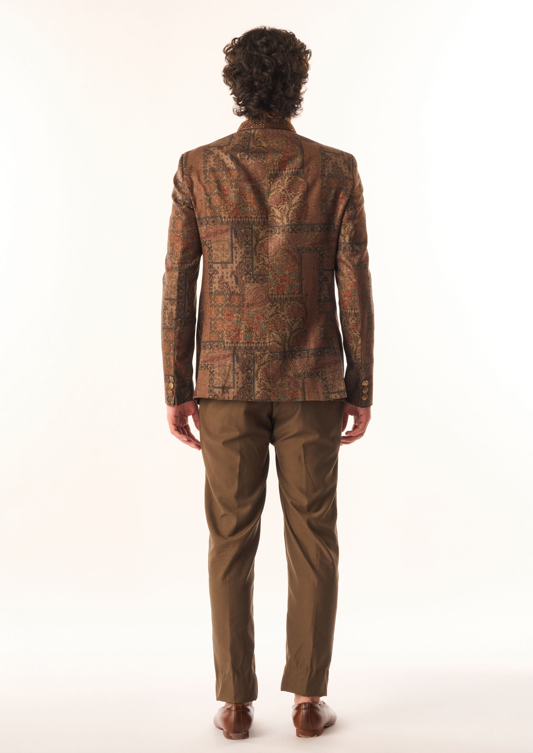 Twamev Men Brown Silk Jodhpuri Set with Pocket Square