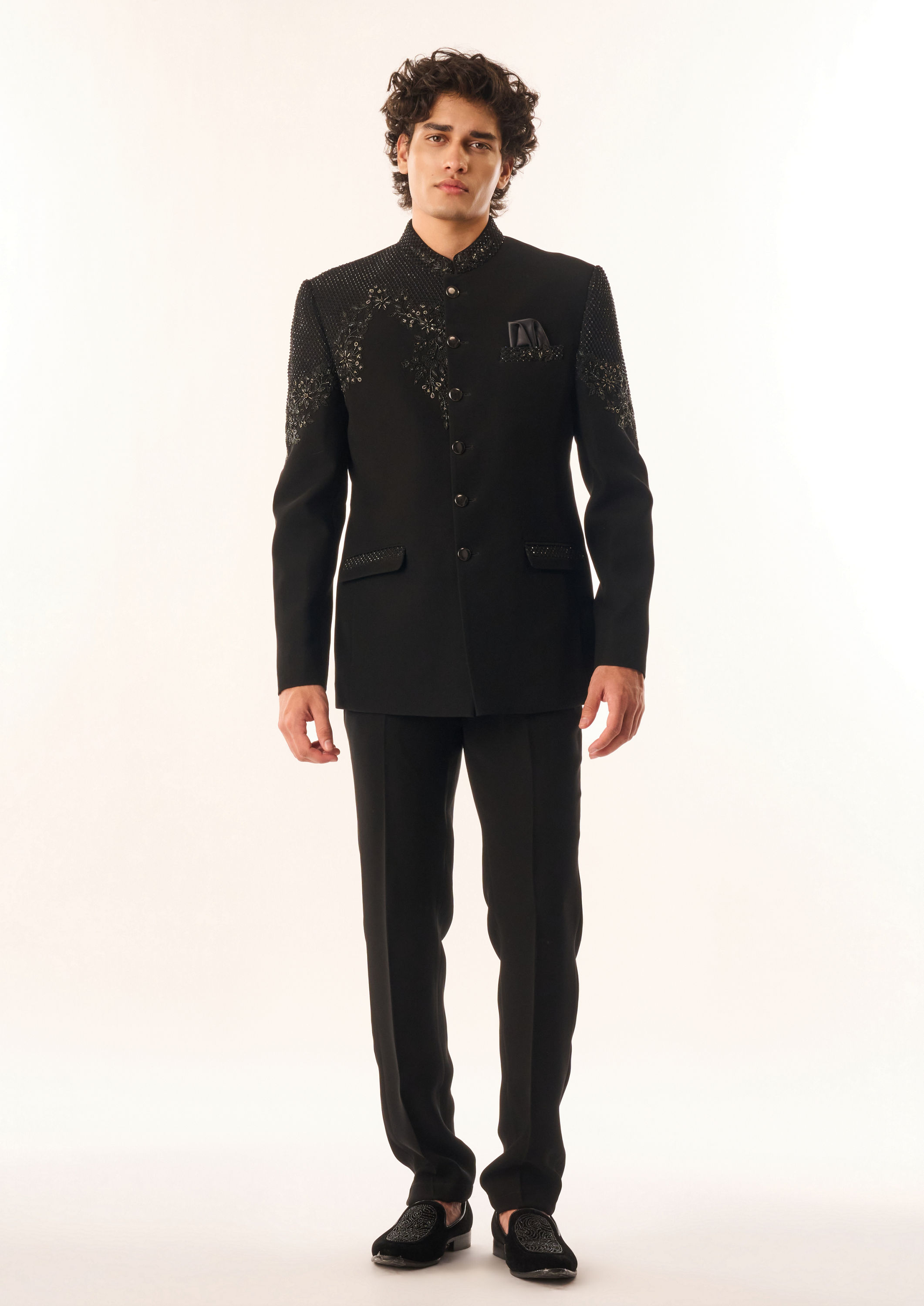 Twamev Men Black Rayon Jodhpuri Set with Embroidery