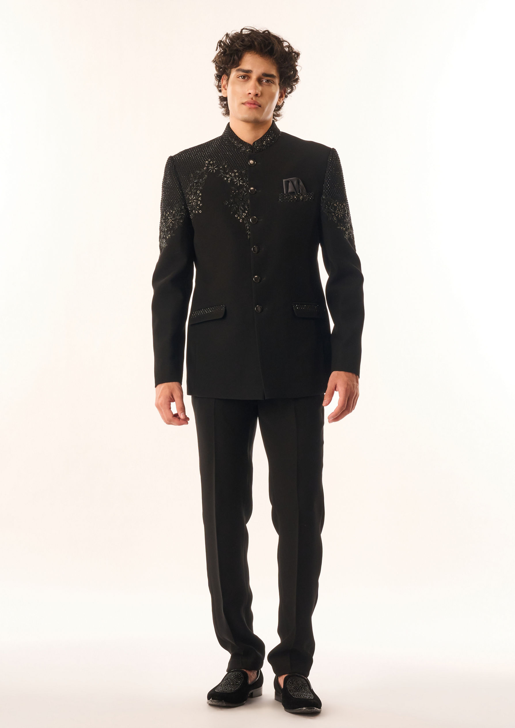 Twamev Men Black Rayon Jodhpuri Set with Embroidery