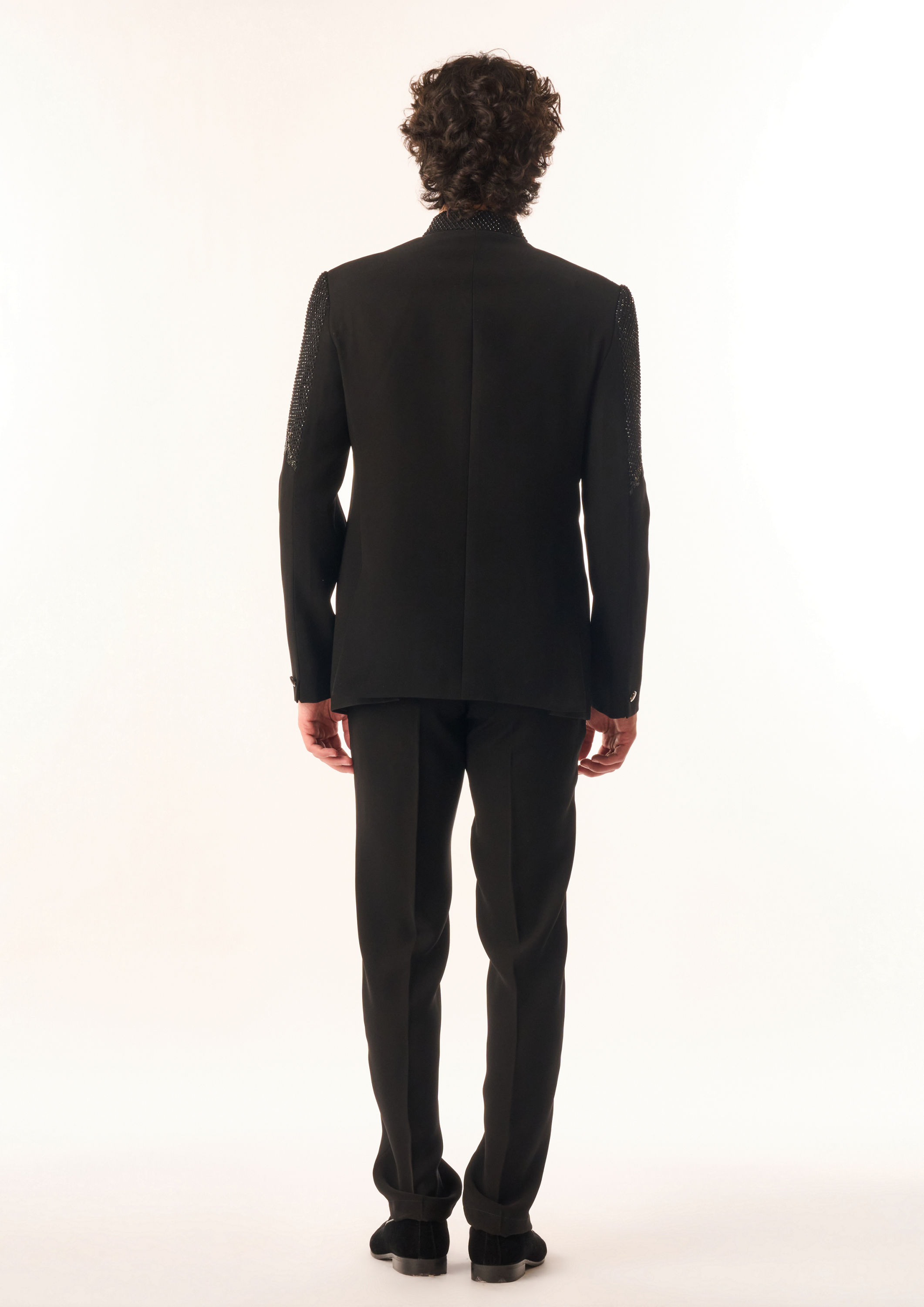 Twamev Men Black Rayon Jodhpuri Set with Embroidery