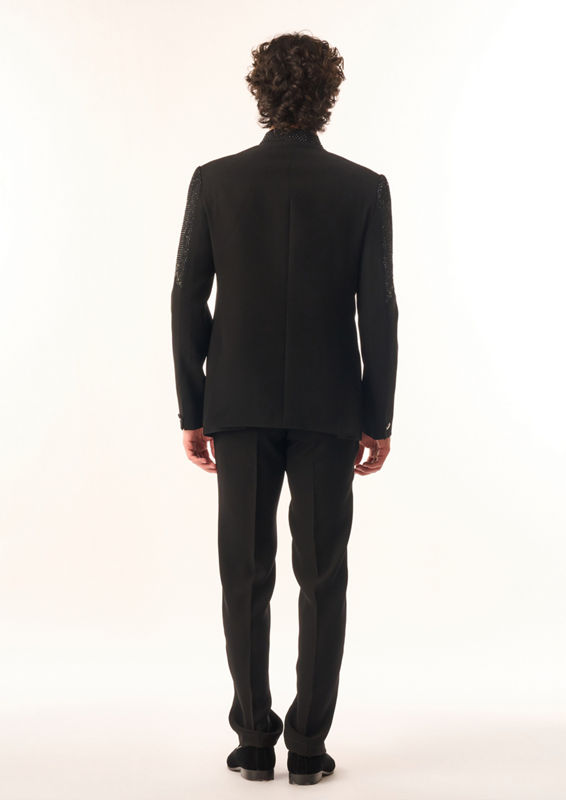 Twamev Men Black Rayon Jodhpuri Set with Embroidery