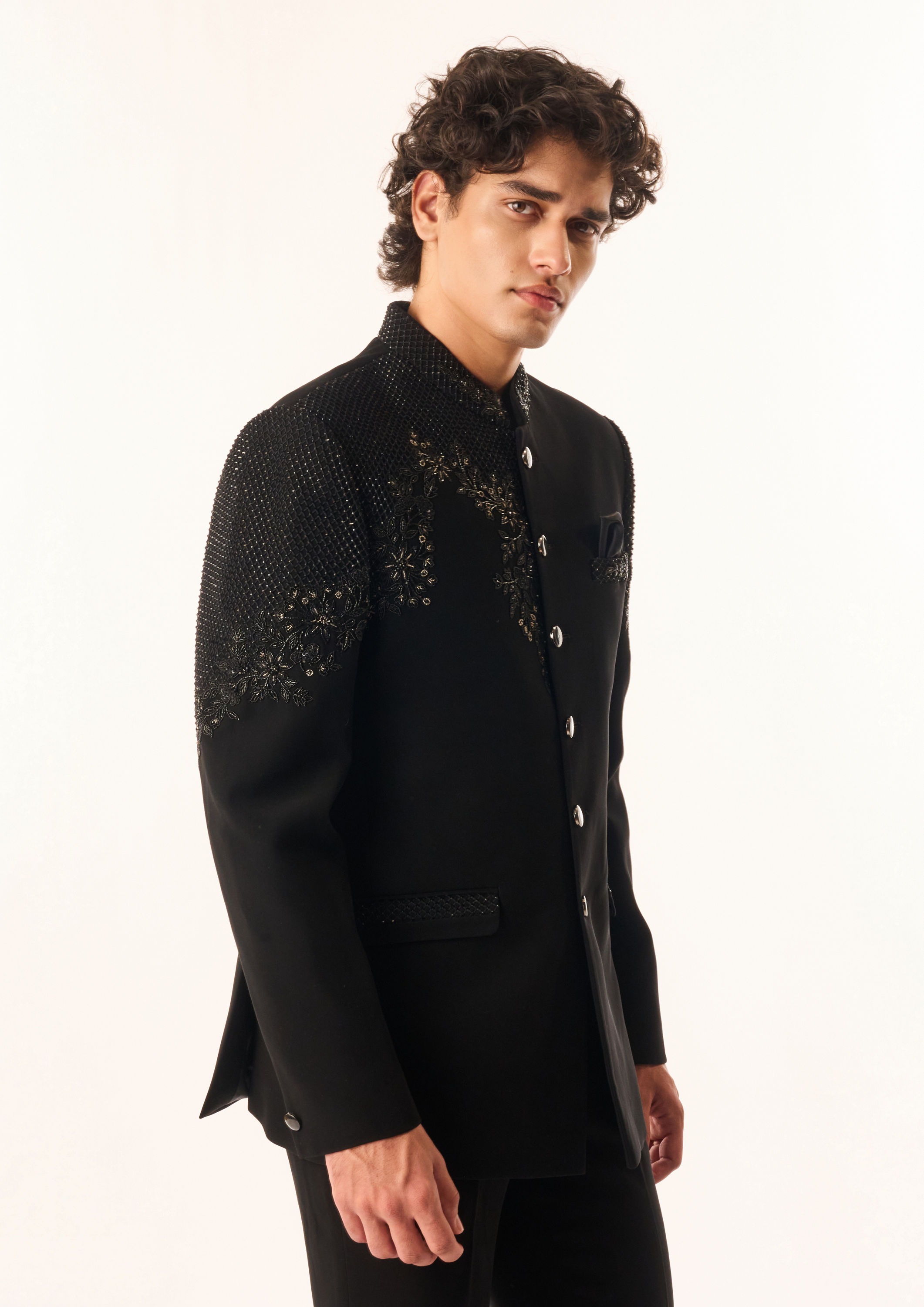 Twamev Men Black Rayon Jodhpuri Set with Embroidery