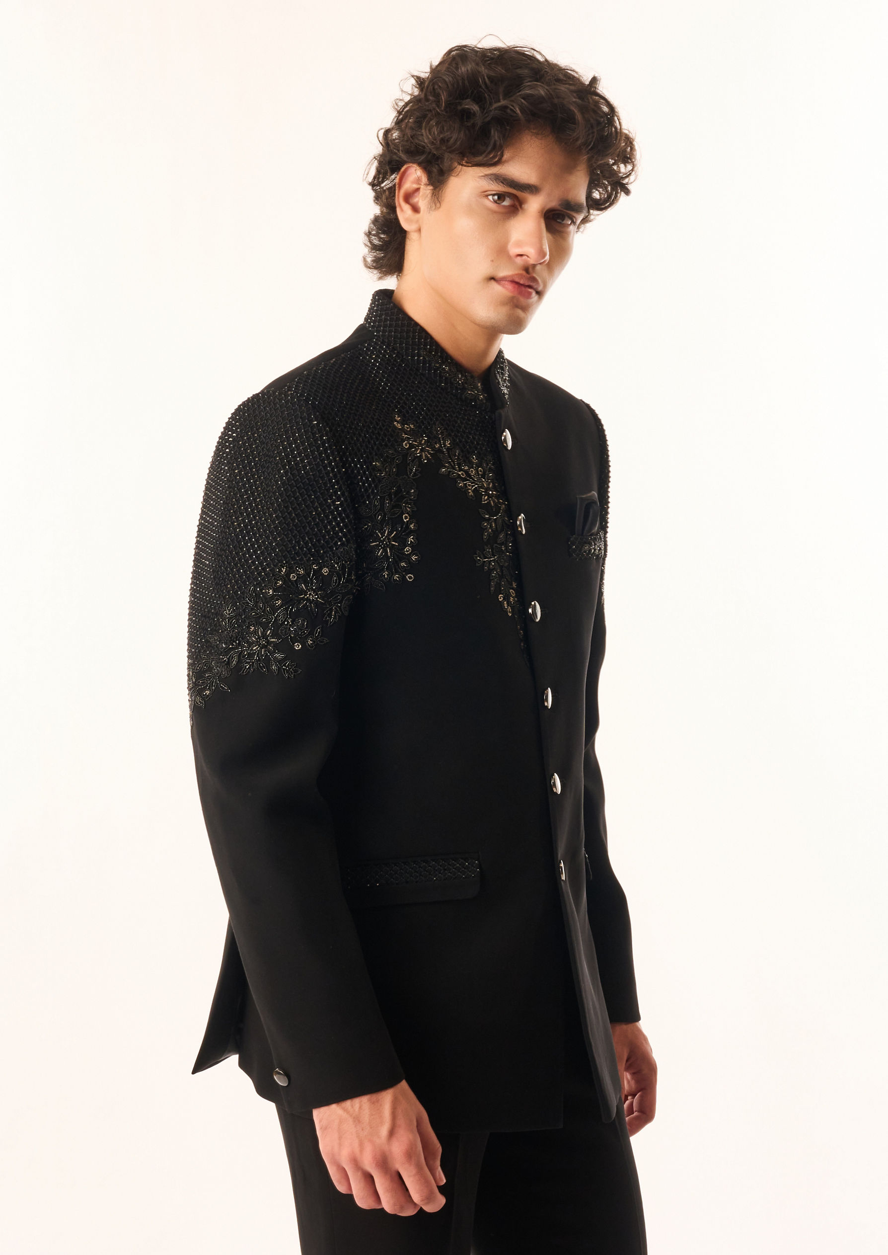 Twamev Men Black Rayon Jodhpuri Set with Embroidery