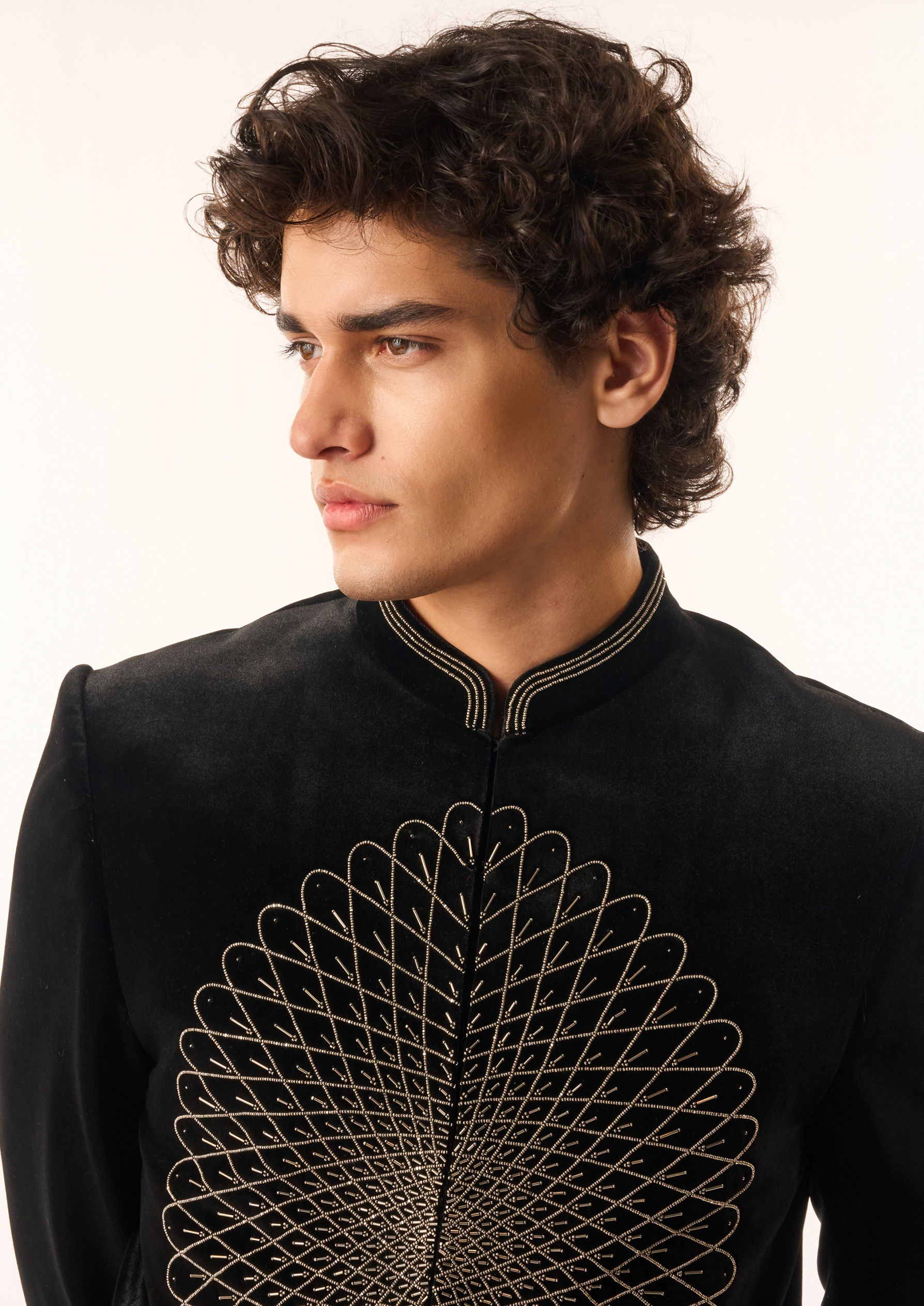 Twamev Men Black Velvet Jodhpuri Set with Embroidery