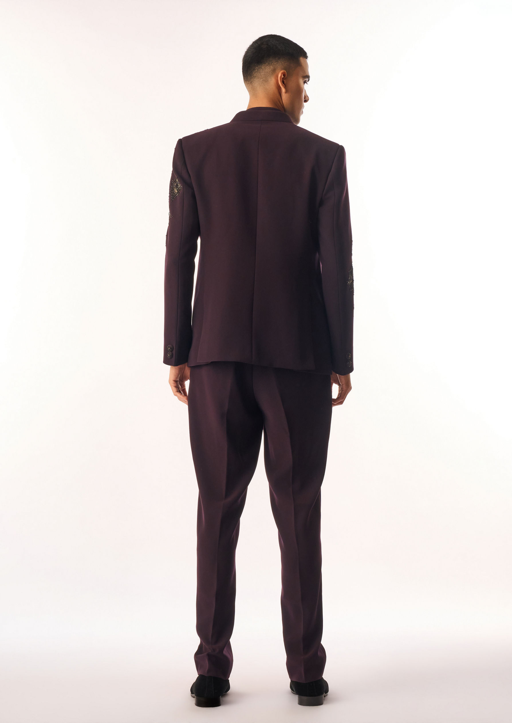 Twamev Men Wine Rayon Jodhpuri Set with Embroidery
