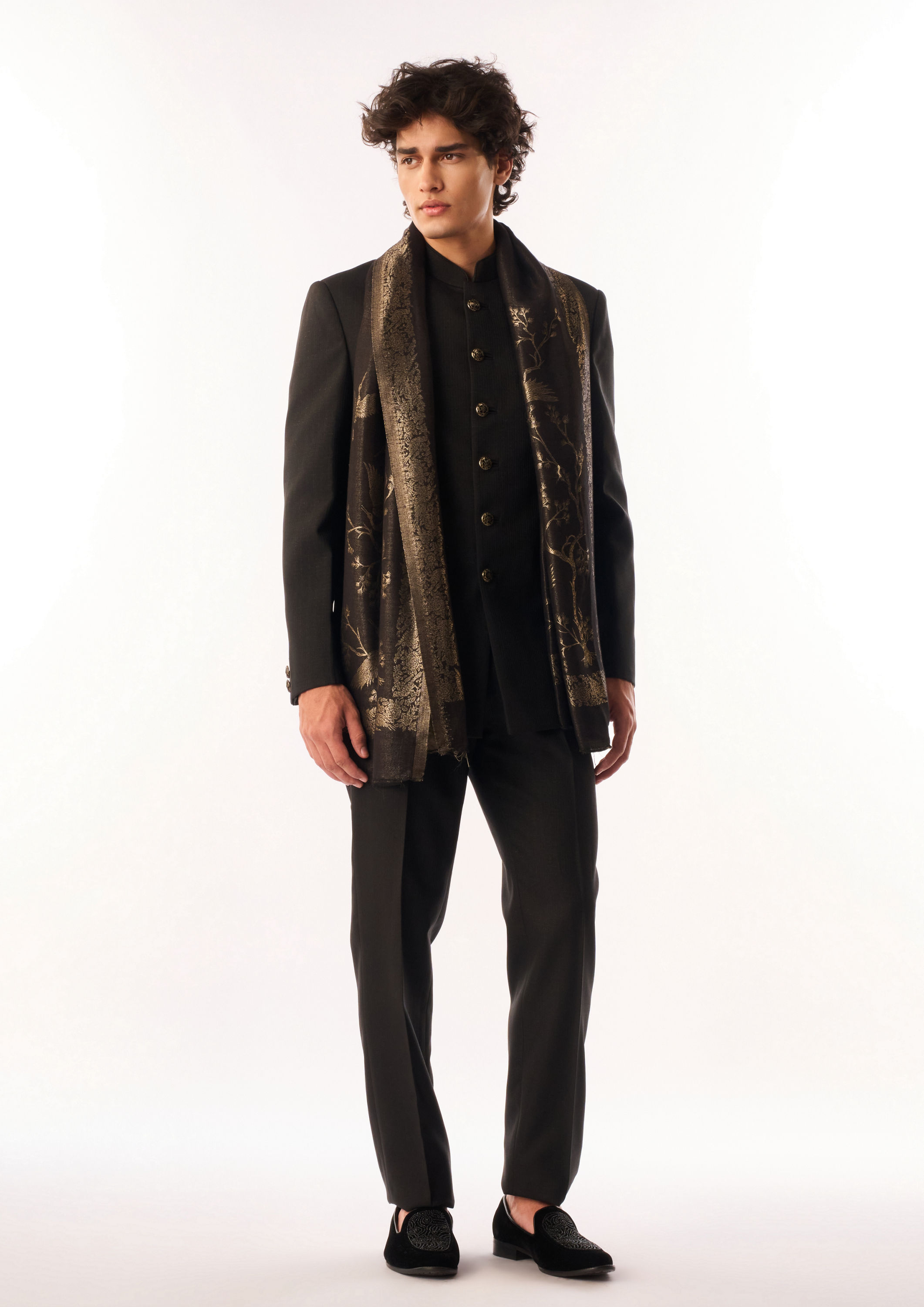 Twamev Men Black Rayon Jodhpuri Set with Dupatta