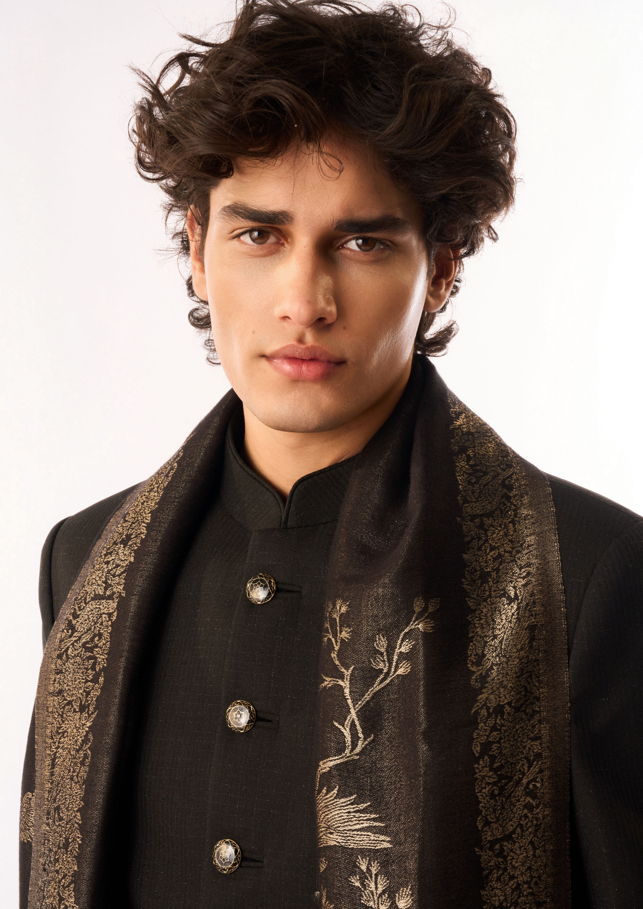 Twamev Men Black Rayon Jodhpuri Set with Dupatta
