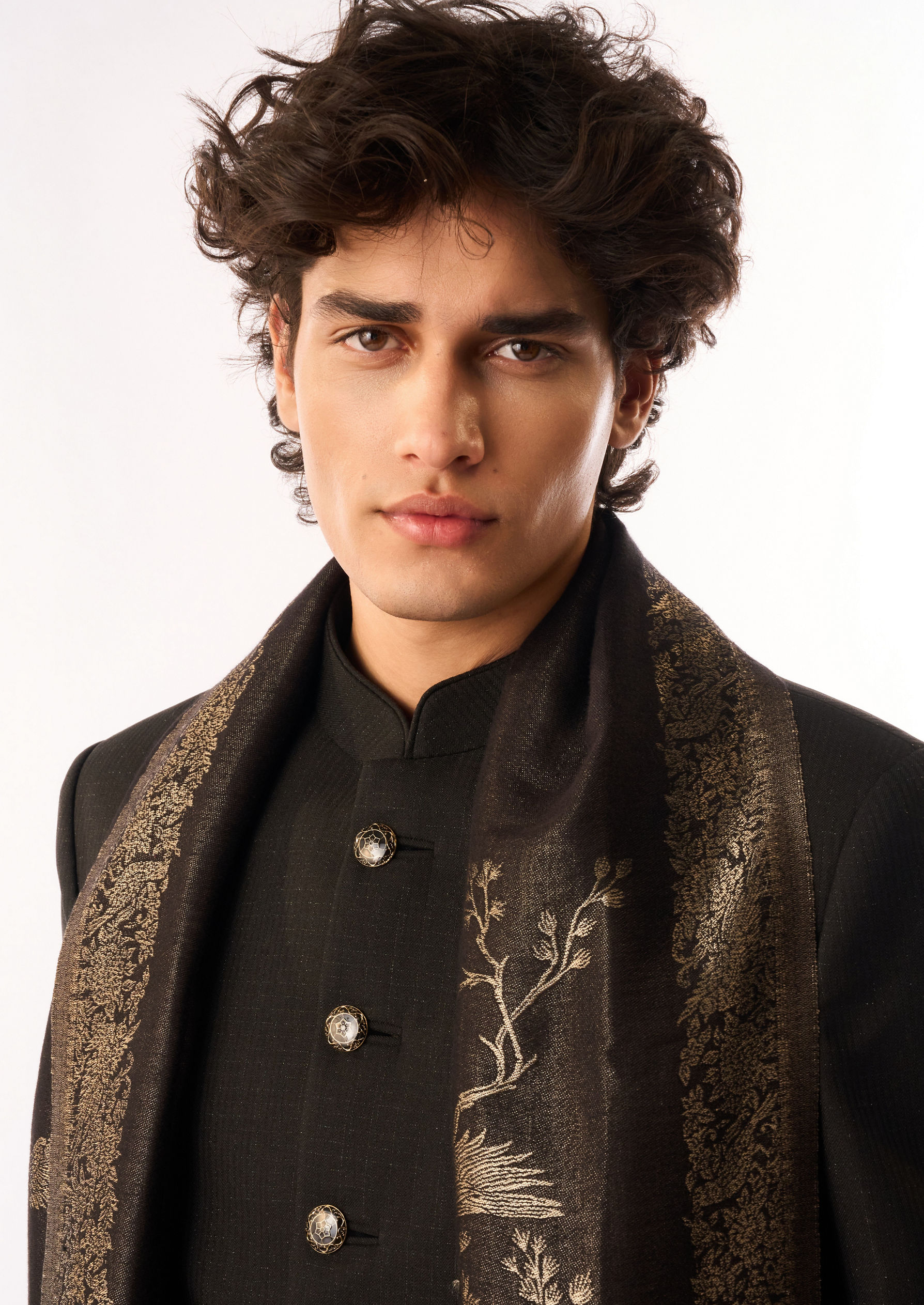 Twamev Men Black Rayon Jodhpuri Set with Dupatta