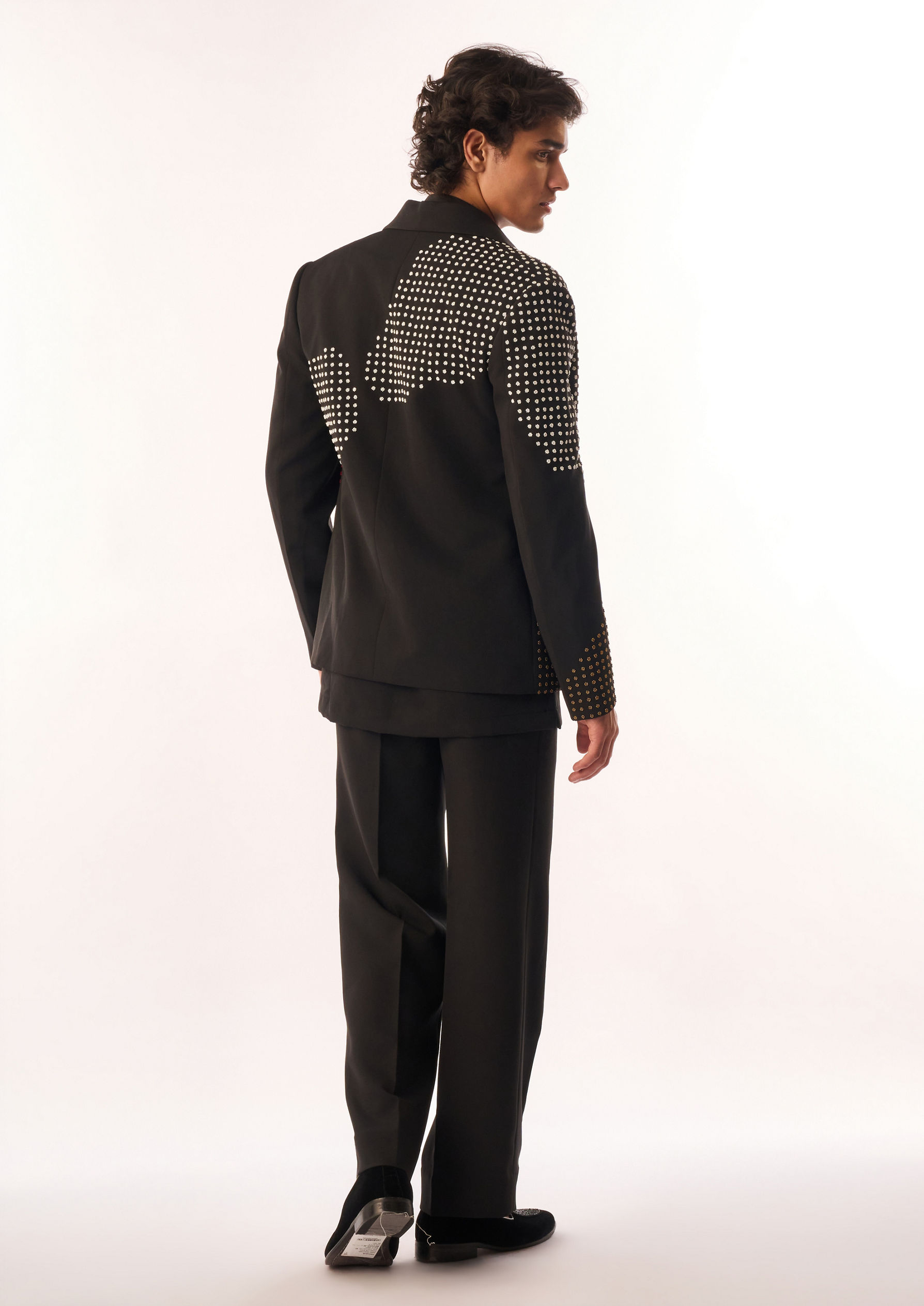 Twamev Men Black Crepe Bomber Jacket with Embellishments