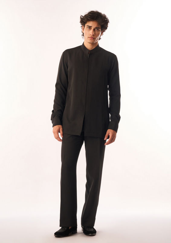 Twamev Men Black Crepe Bomber Jacket with Embellishments