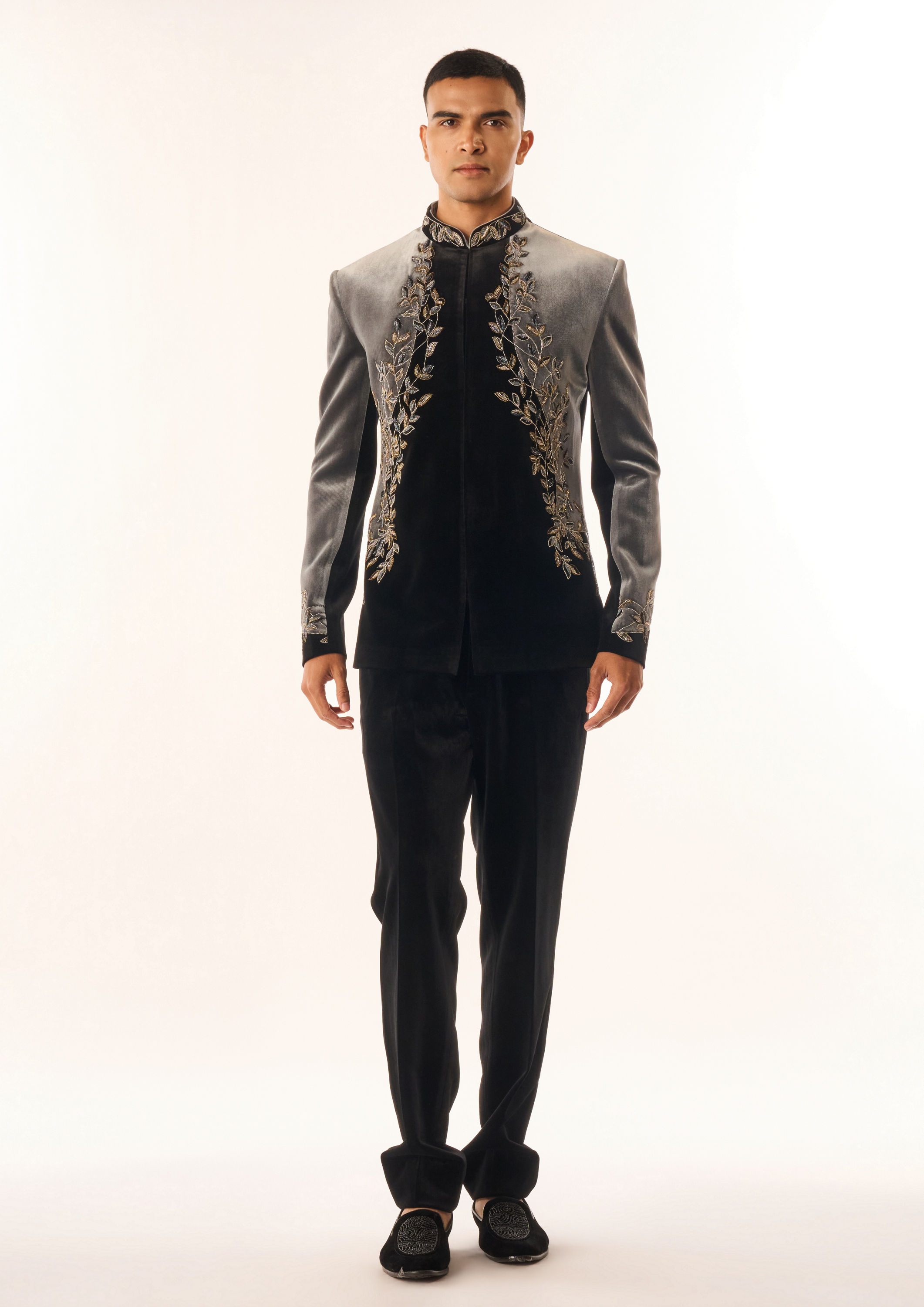 Twamev Men Black Velvet Jodhpuri Set with Embroidery