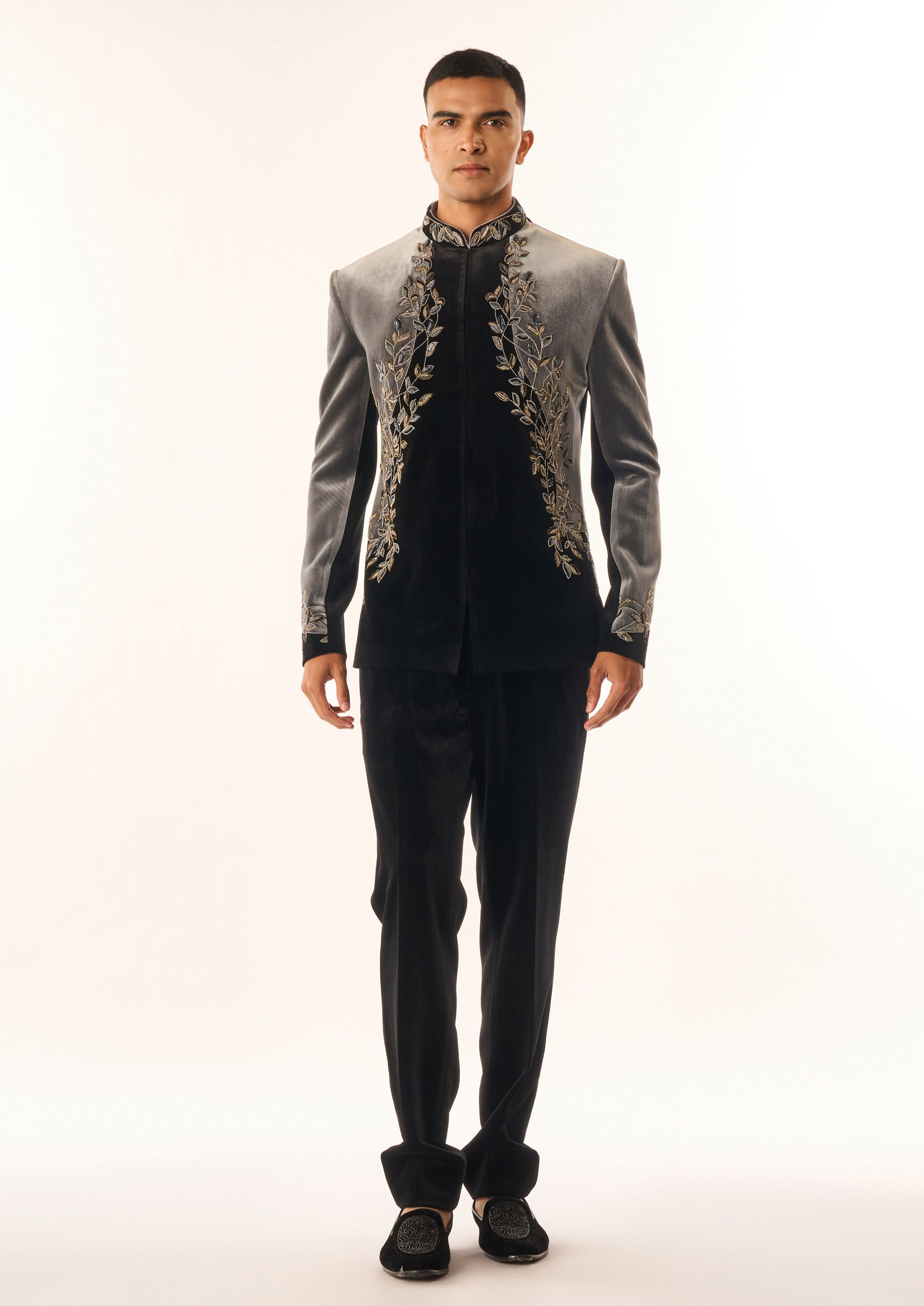Twamev Men Black Velvet Jodhpuri Set with Embroidery