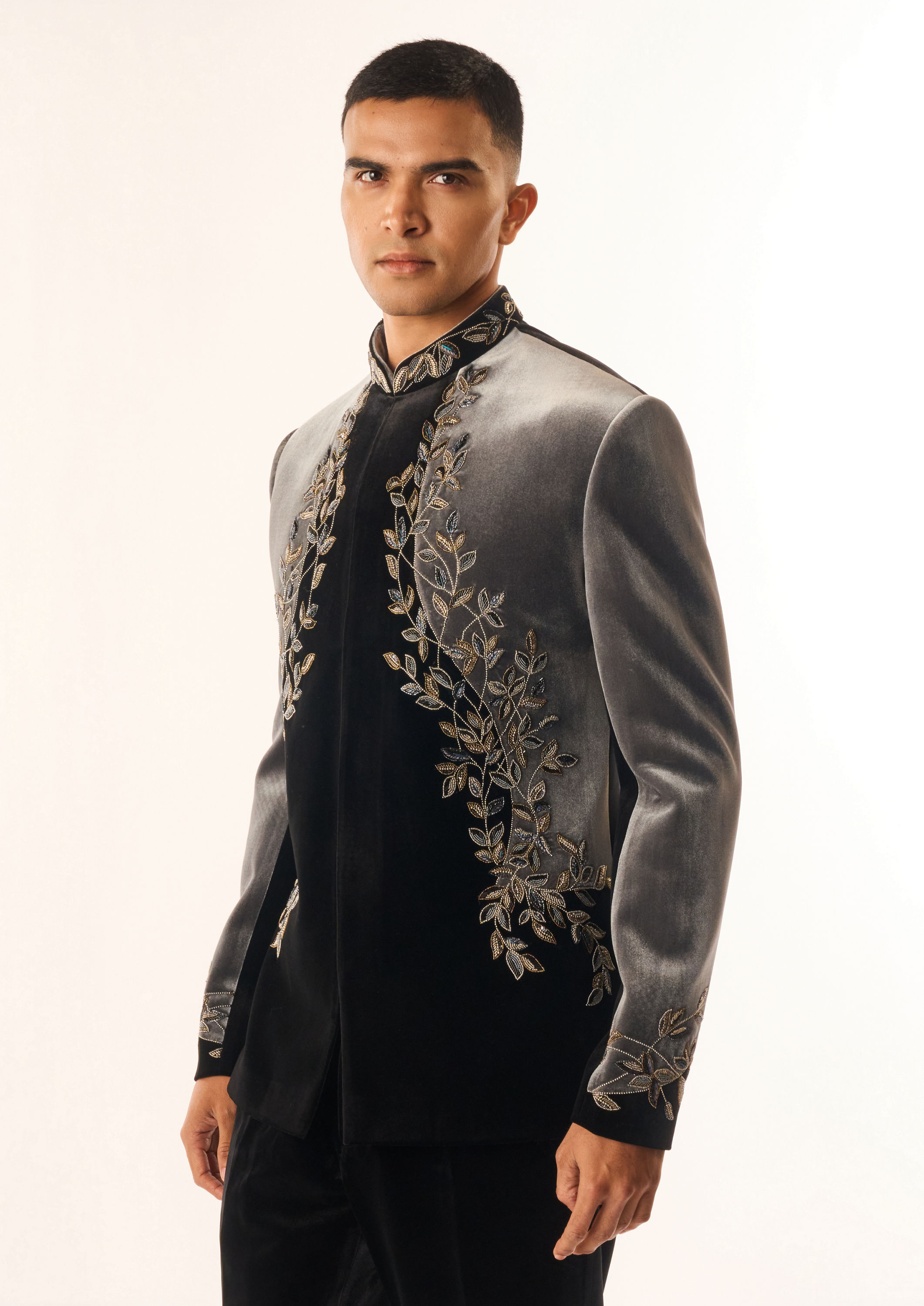 Twamev Men Black Velvet Jodhpuri Set with Embroidery