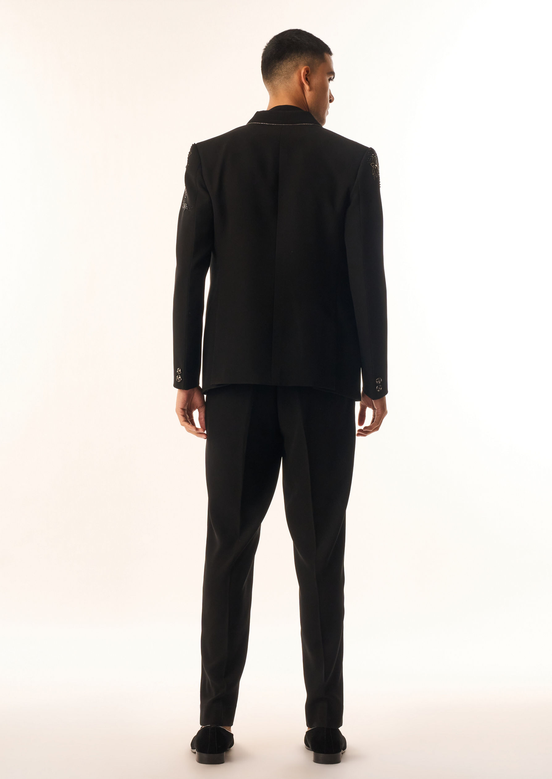 Twamev Men Black Rayon Suit Set with Embroidery