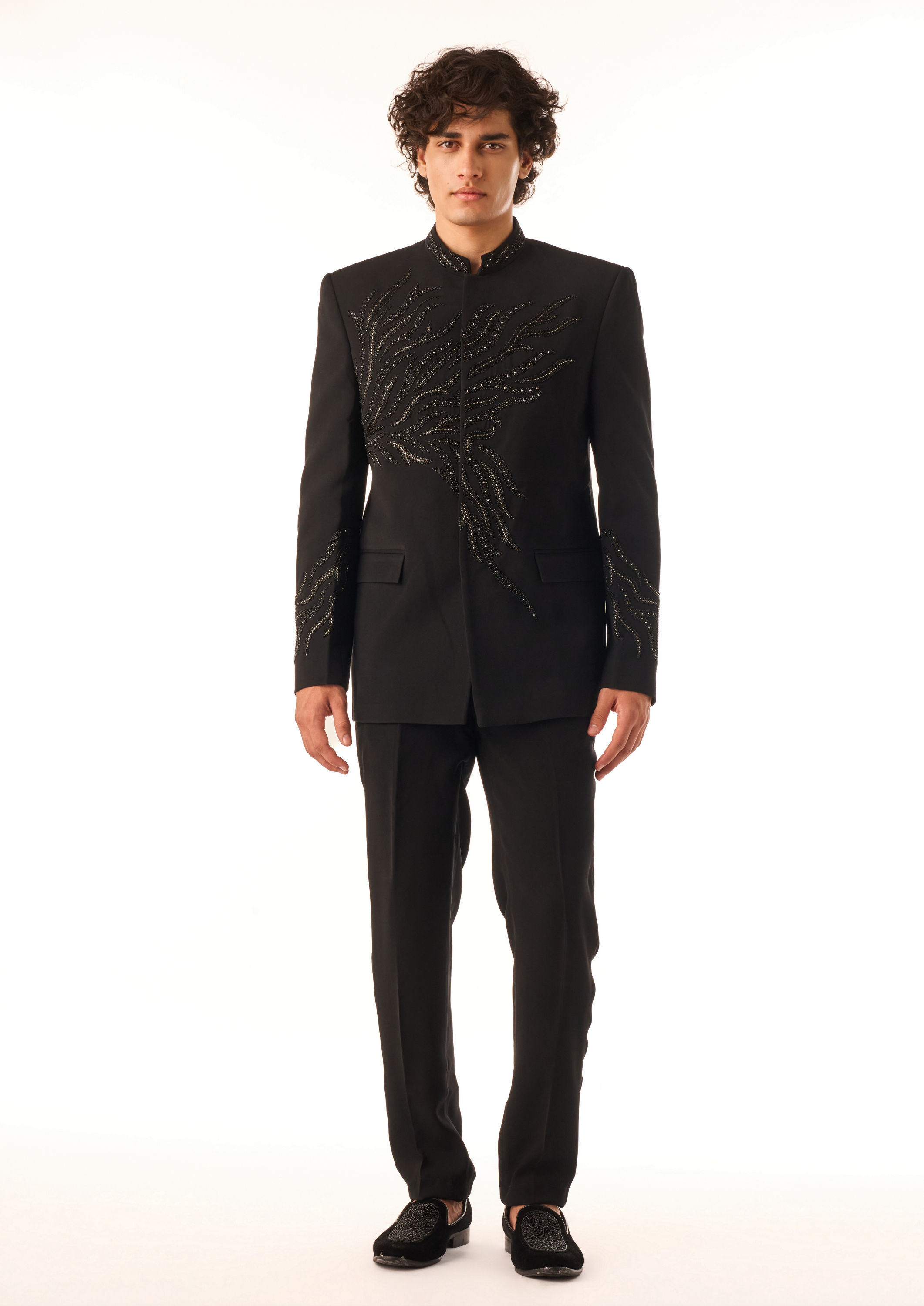 Twamev Men Black Jodhpuri Set with Hand-Embellished Beadwork
