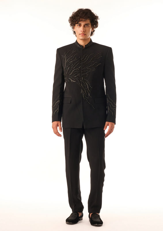 Twamev Men Black Jodhpuri Set with Hand-Embellished Beadwork