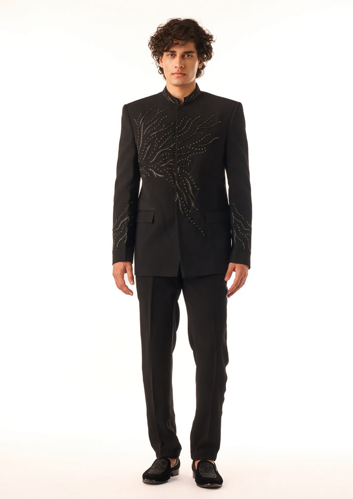 Twamev Men Black Jodhpuri Set with Hand-Embellished Beadwork