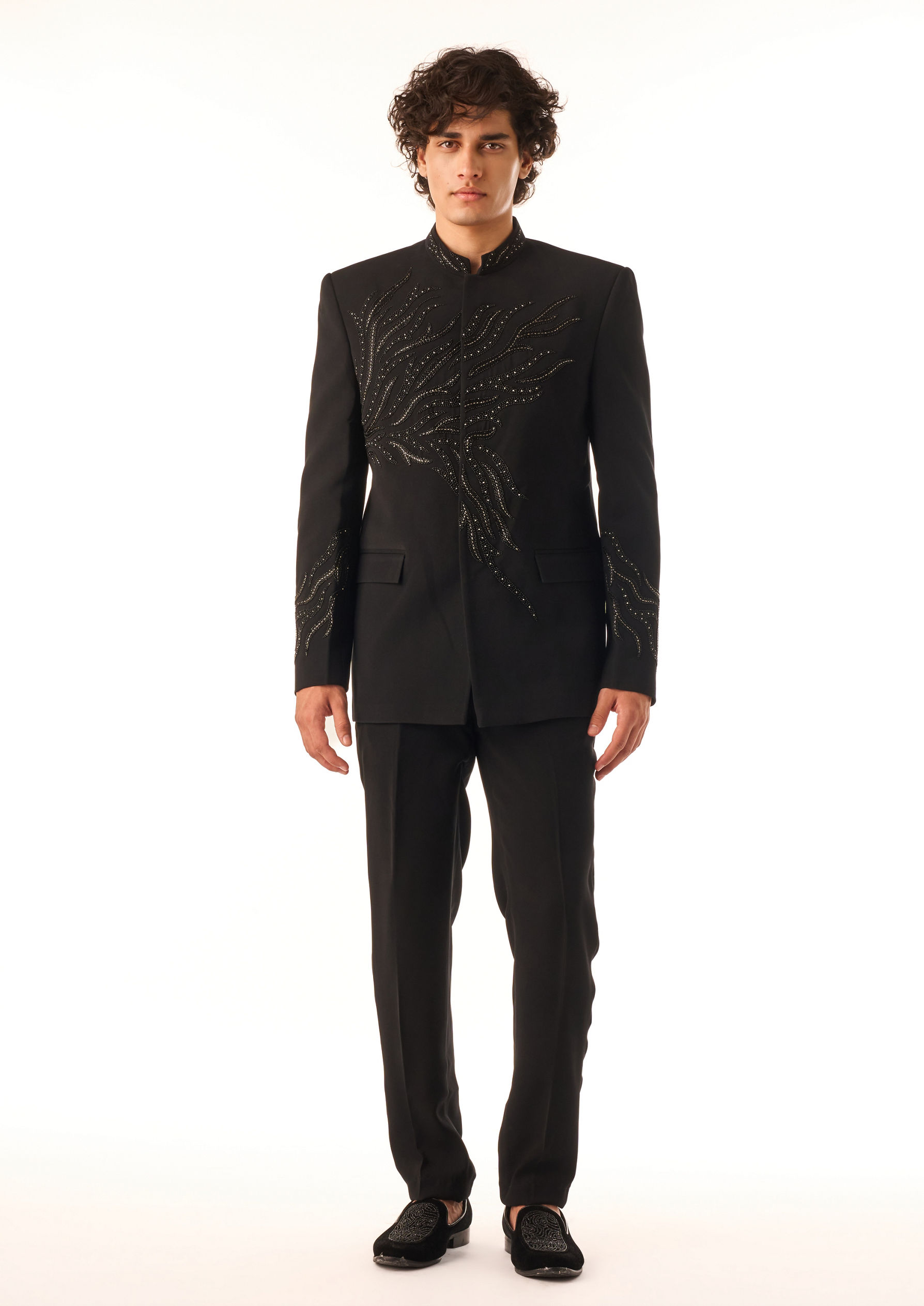 Twamev Men Black Jodhpuri Set with Hand-Embellished Beadwork