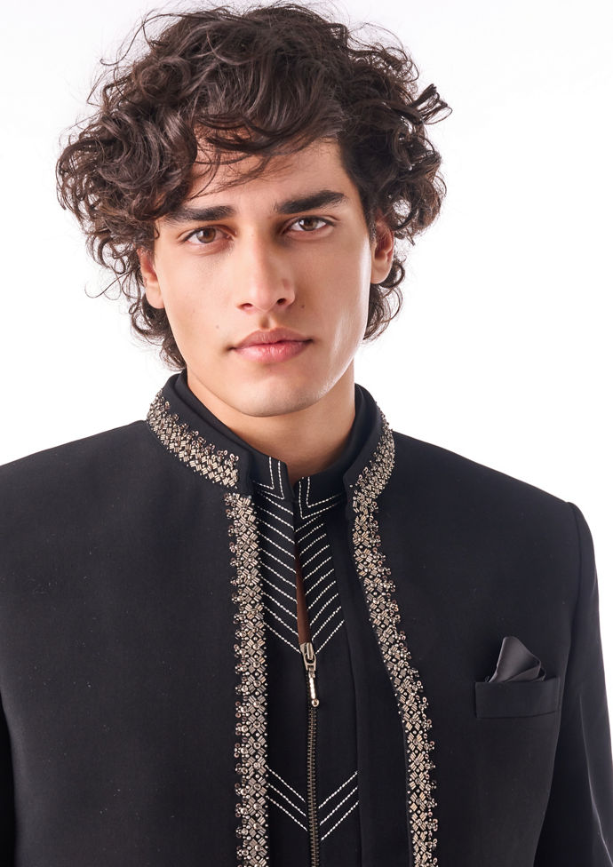 Twamev Men Black Crepe Jodhpuri Set