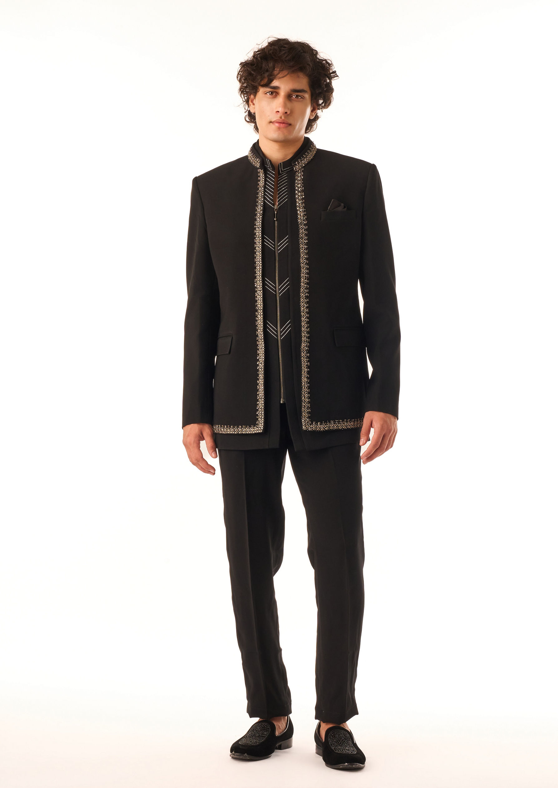 Twamev Men Black Crepe Jodhpuri Set