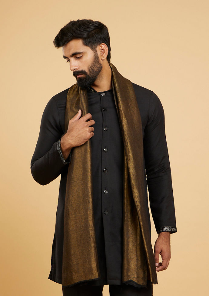 Twamev Men Black Wool Shawl