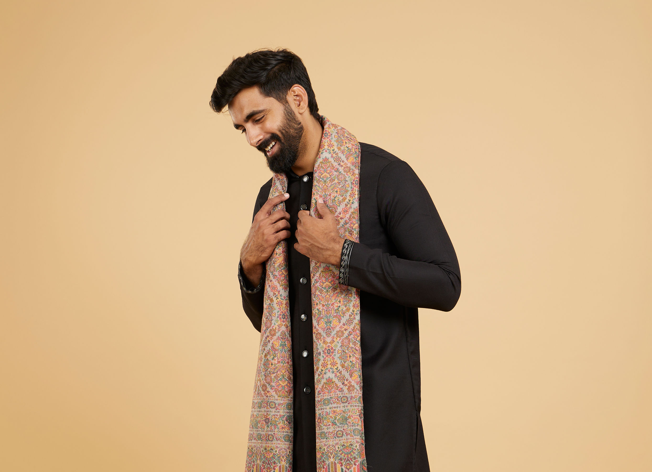 Twamev Men Beige Woolen Elegance Shawl