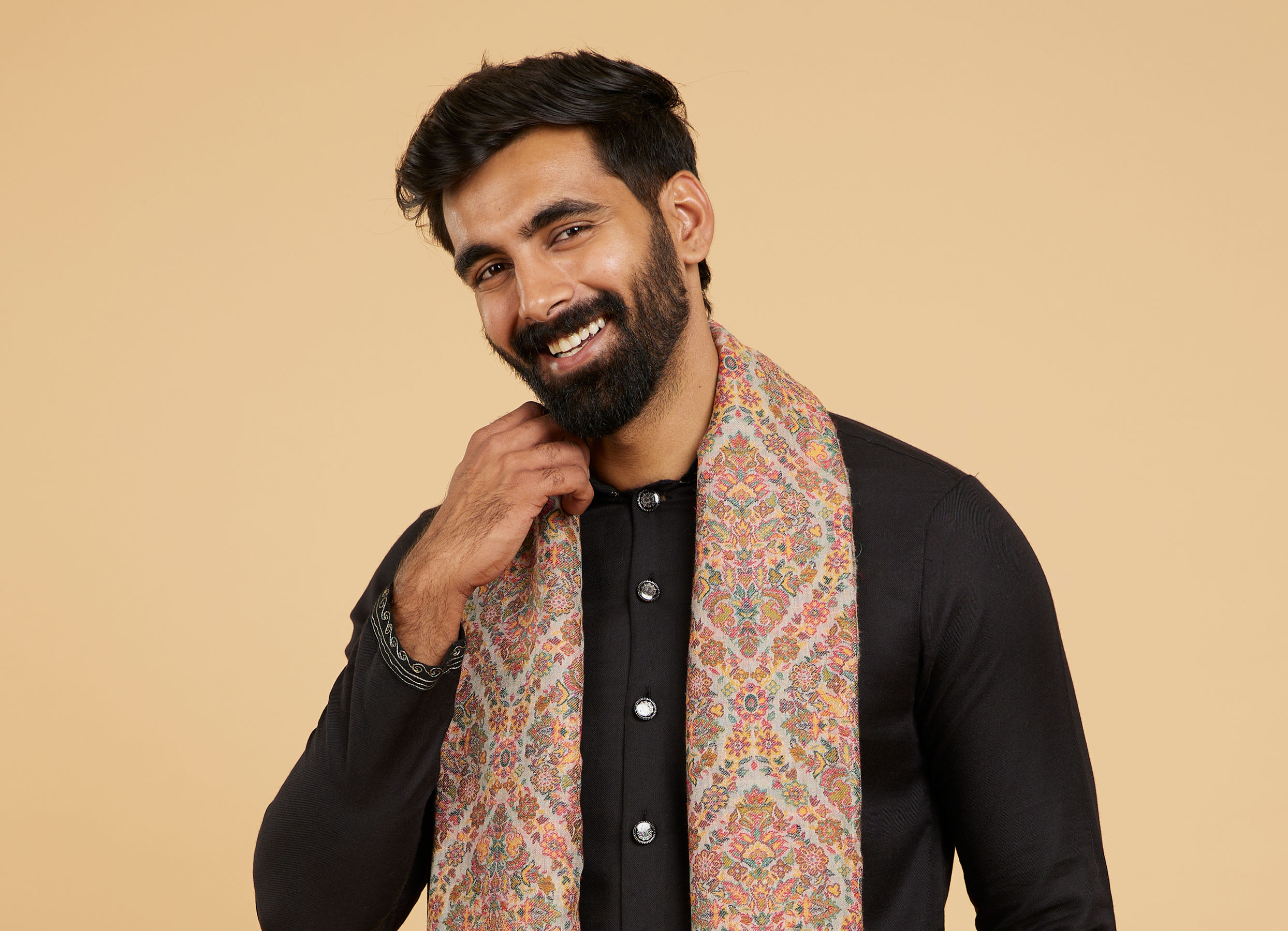 Twamev Men Beige Woolen Elegance Shawl