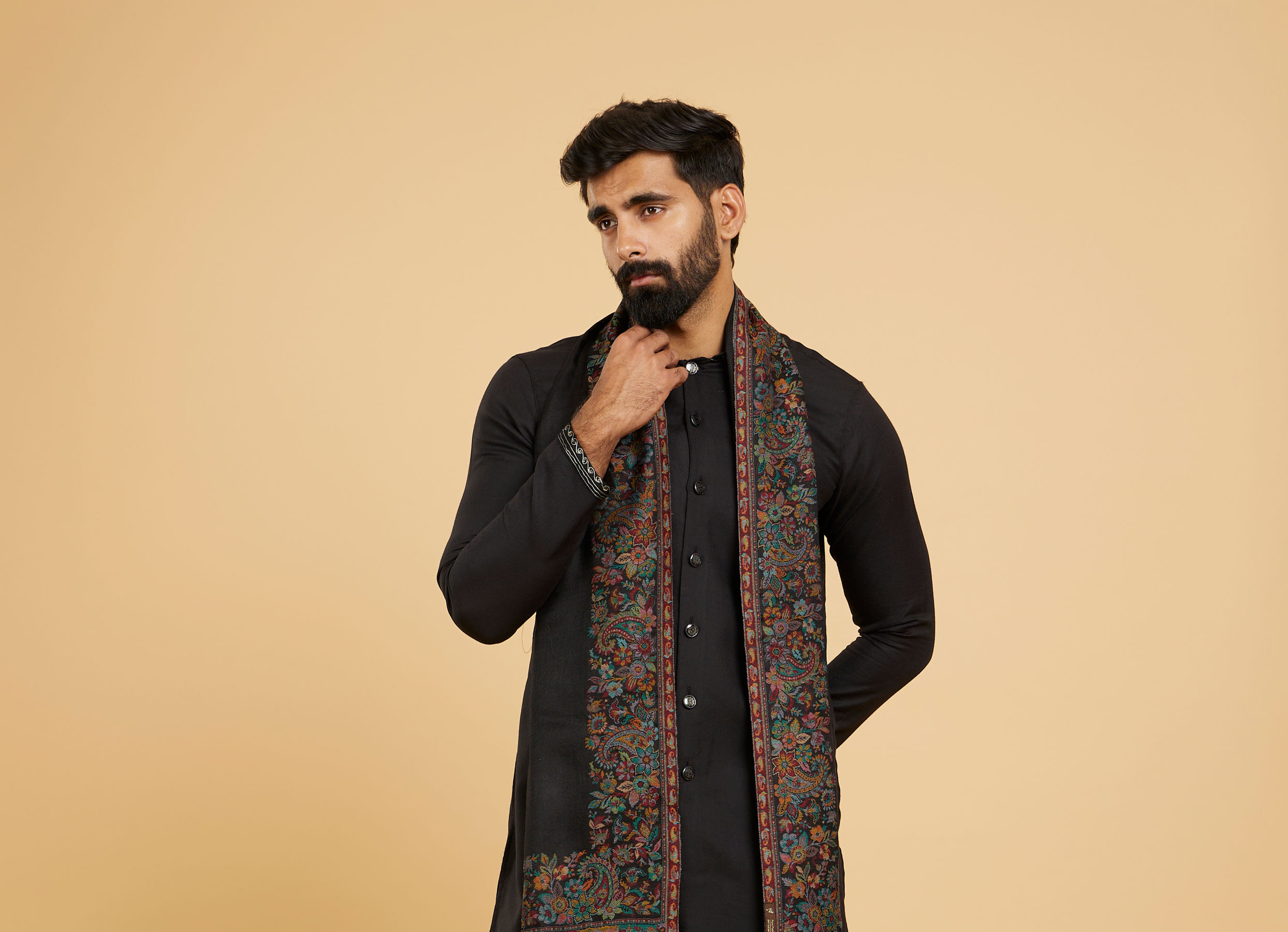 Twamev Men Elegant Black Wool Shawl